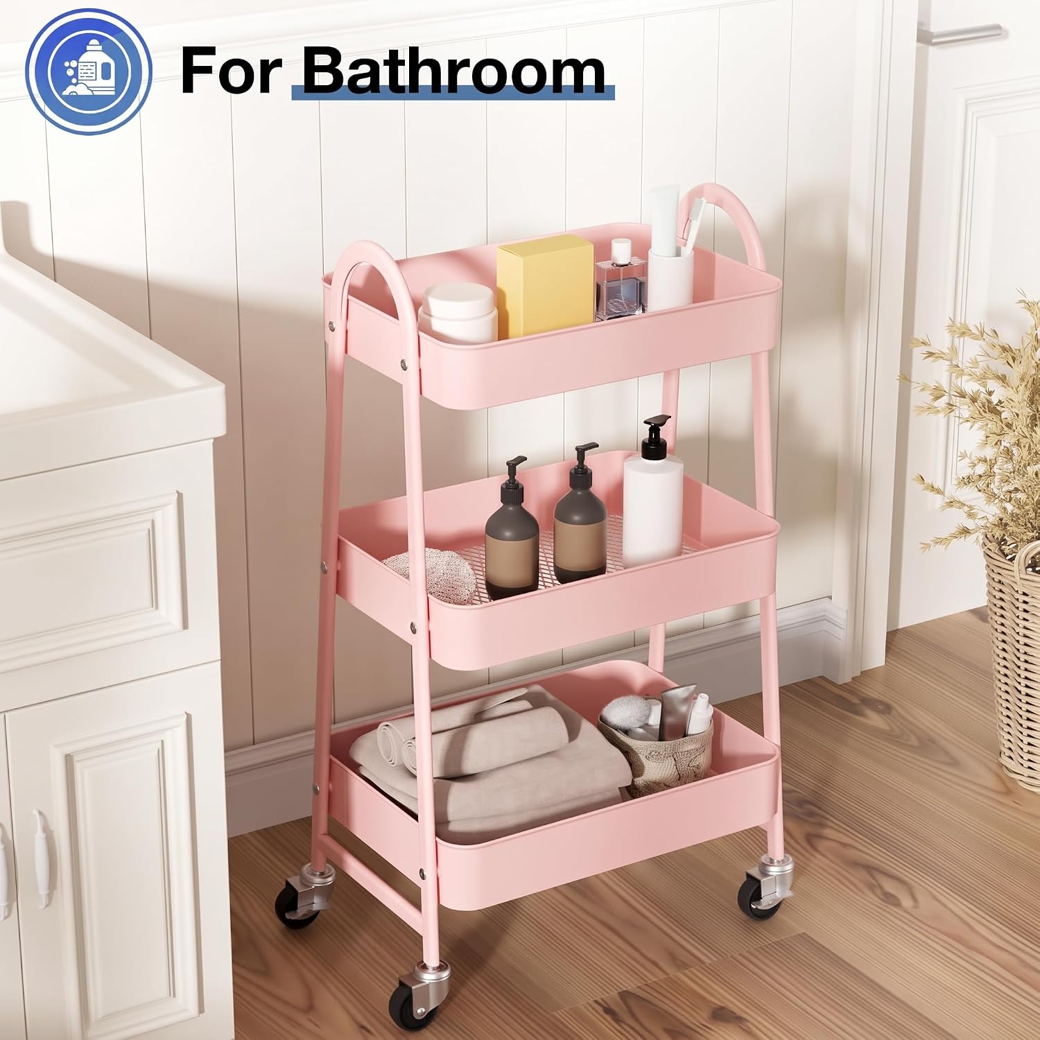 Detalle de OLIXIS Metal Rolling Storage Cart, 3-Tier