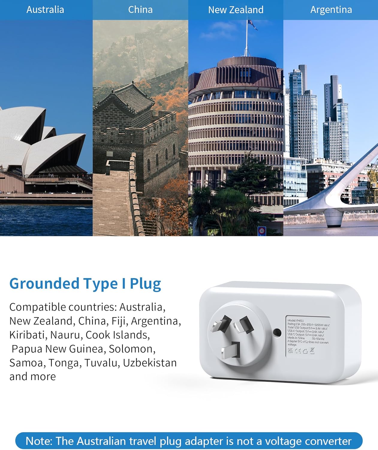 Detalle de UK to Australia Plug Adapter with 3 USB