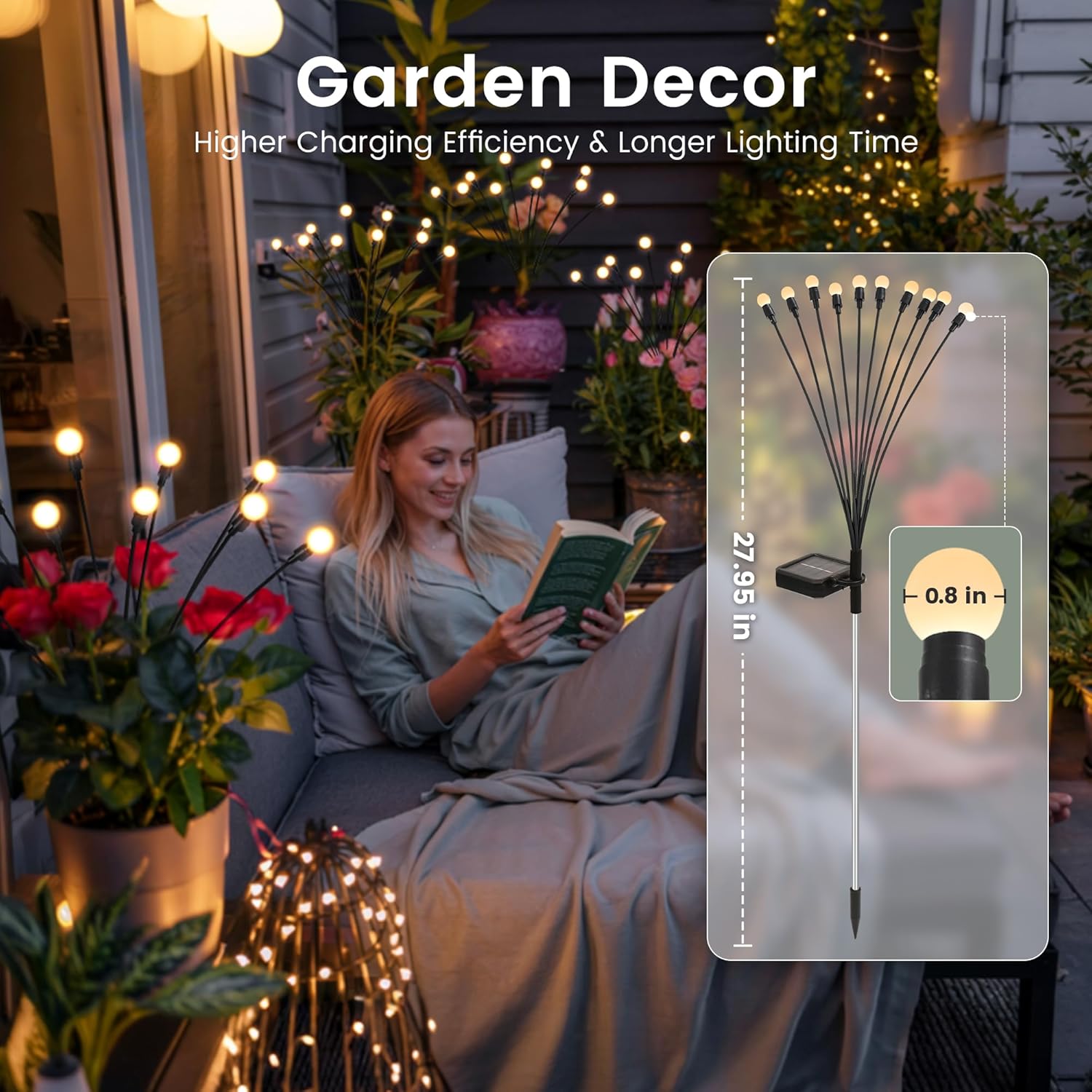 Thumbnail 4 de PATIOPIA Firefly Solar Gartenleuchten – 8 Glühwürmchen-Lichter mit 10 LEDs, warmweiß, IP65