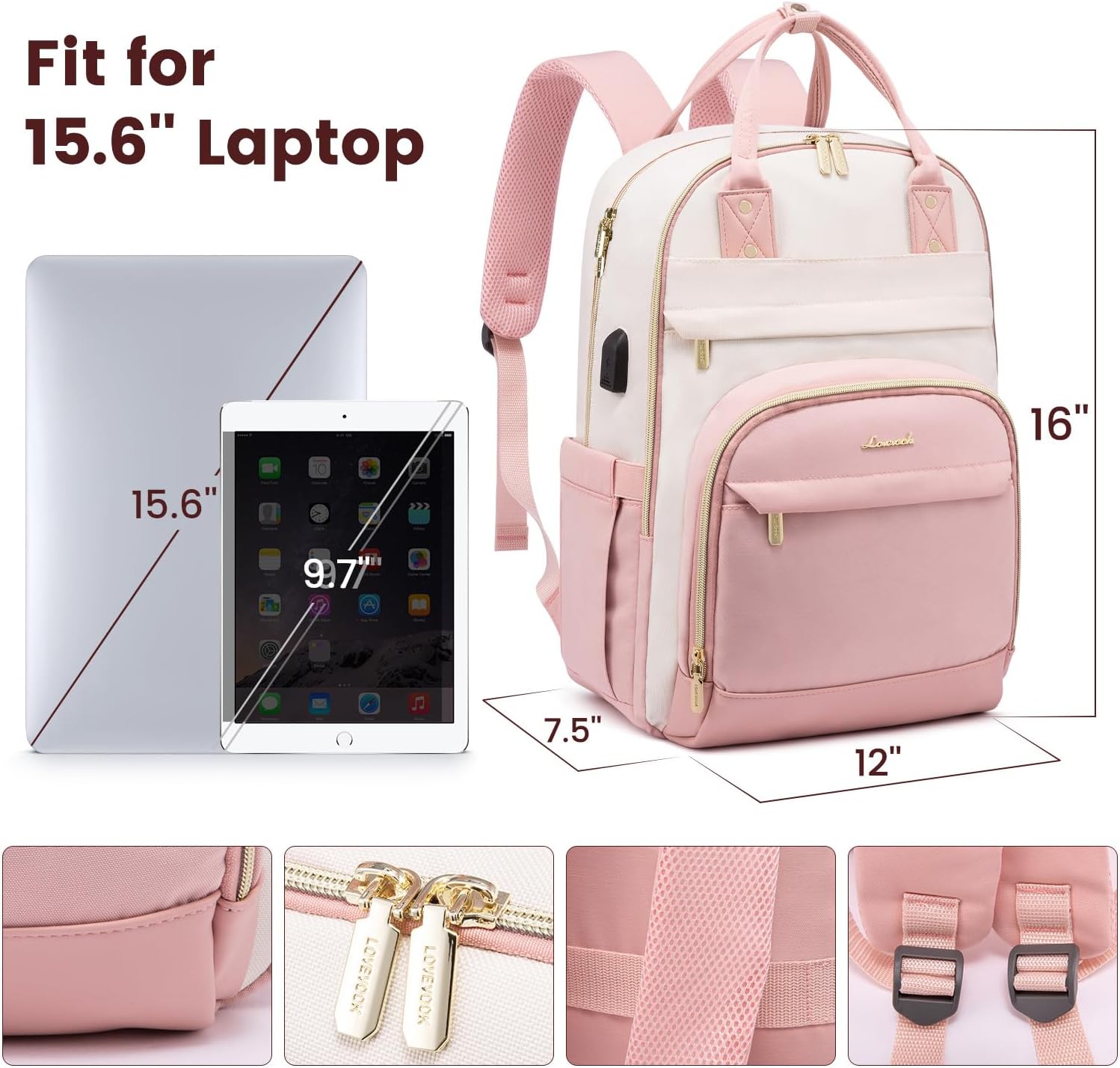 Detalle 2 de LOVEVOOK Laptop Backpack 15.6 inch