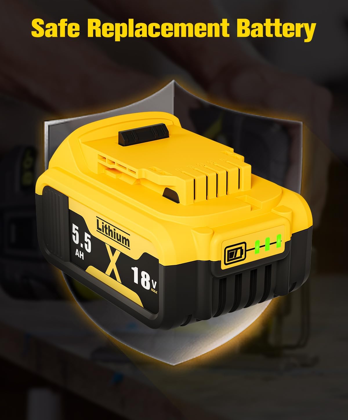 Detalle de 2 x 18V 5500mAh Li-Ion Battery Replacement for Dewalt 18V Tools with LED Indicator