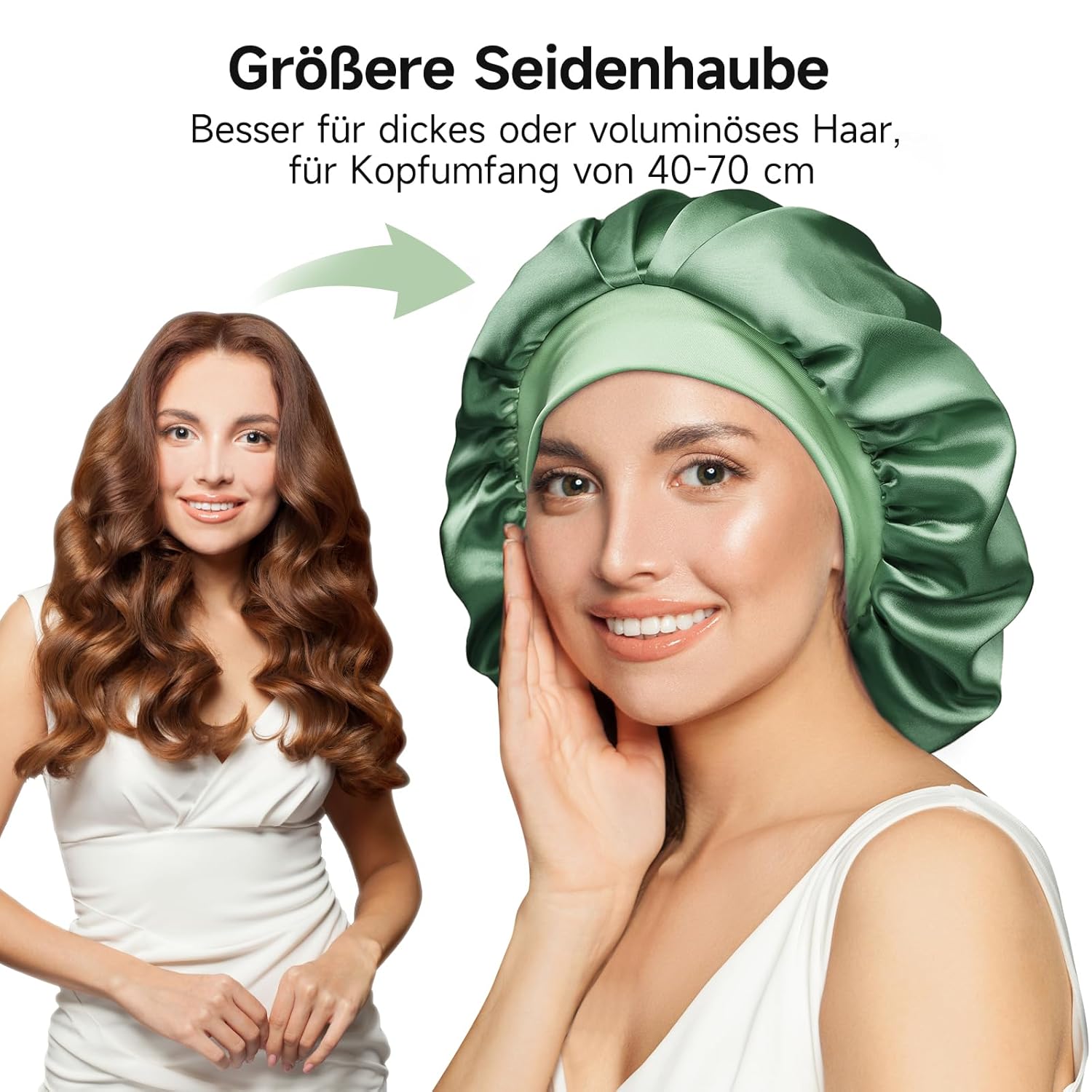 Detalle de Umisleep 22 Momme Schlafhaube aus Maulbeerseide (Doppelschicht) – verstellbar, rutschfest & Haarschutz für langes Haar