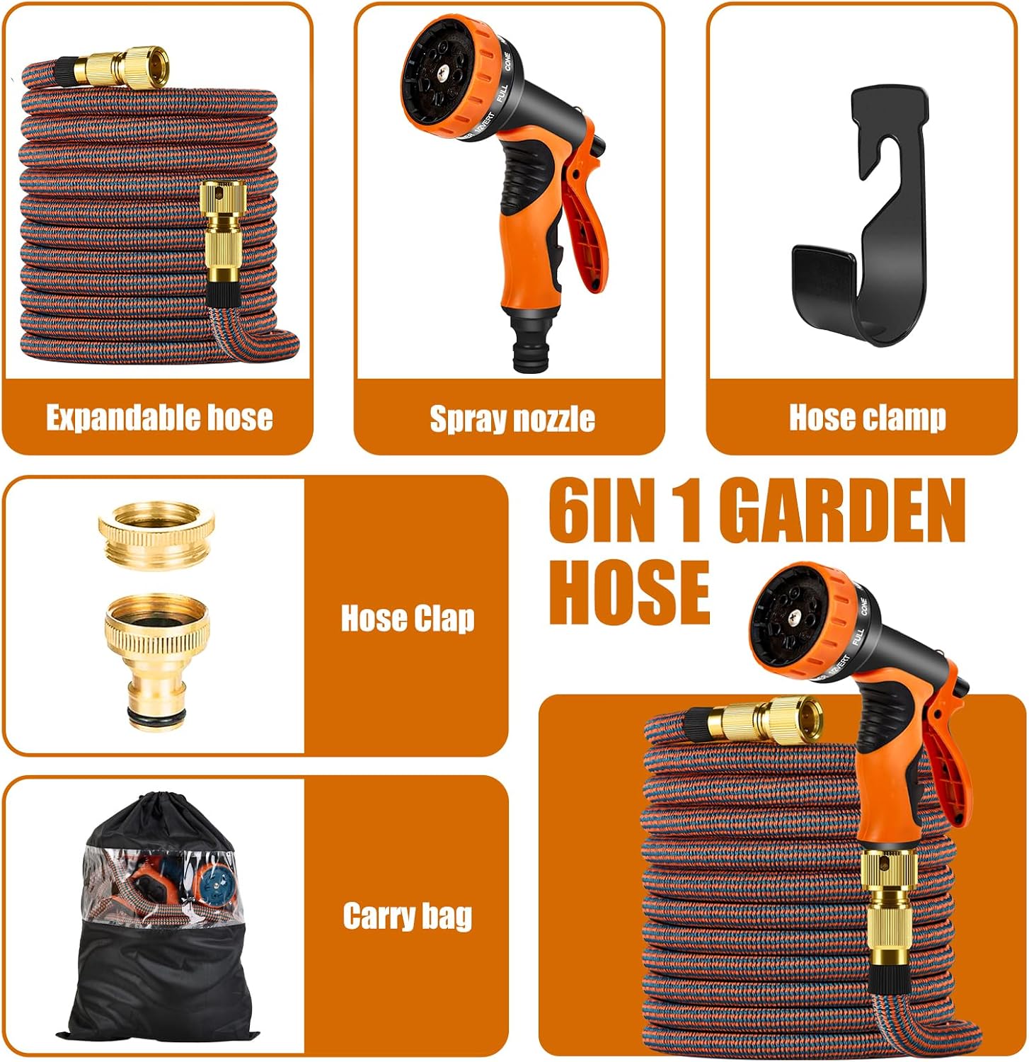 Thumbnail 5 de Hose Pipe Upgraded 3750D Garden Hose with 8-Function Spray Gun – 75FT/22.5M