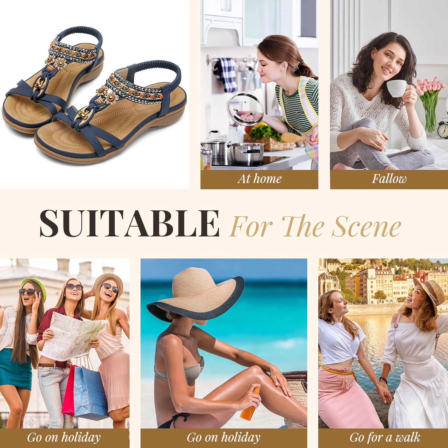 Thumbnail 1 de Littleplum Damen Sandalen Freizeit – Boho-Sandalette mit Strass & Strassperlen
