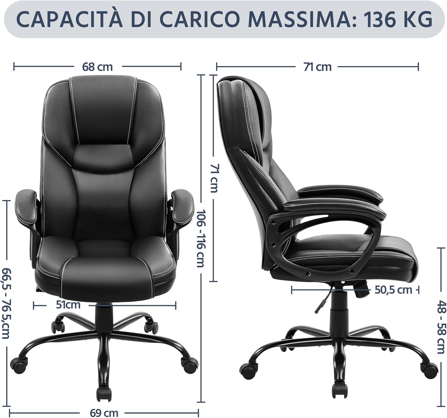 Detalle de Yaheetech Sedia Ufficio Presidenziale Ergonomica in Finta Pelle Imbottita, Ruote e Reclinabile