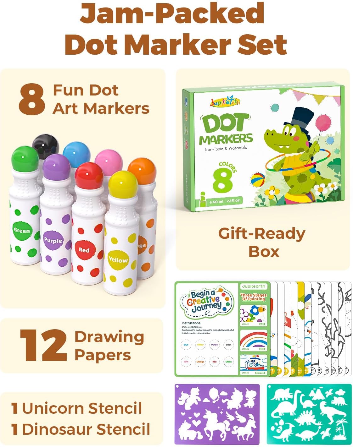 Thumbnail 1 de JUPITEARTH 22 Pcs Dot Markers: 8 Colours, Washable Ink for Kids’ Arts & Crafts