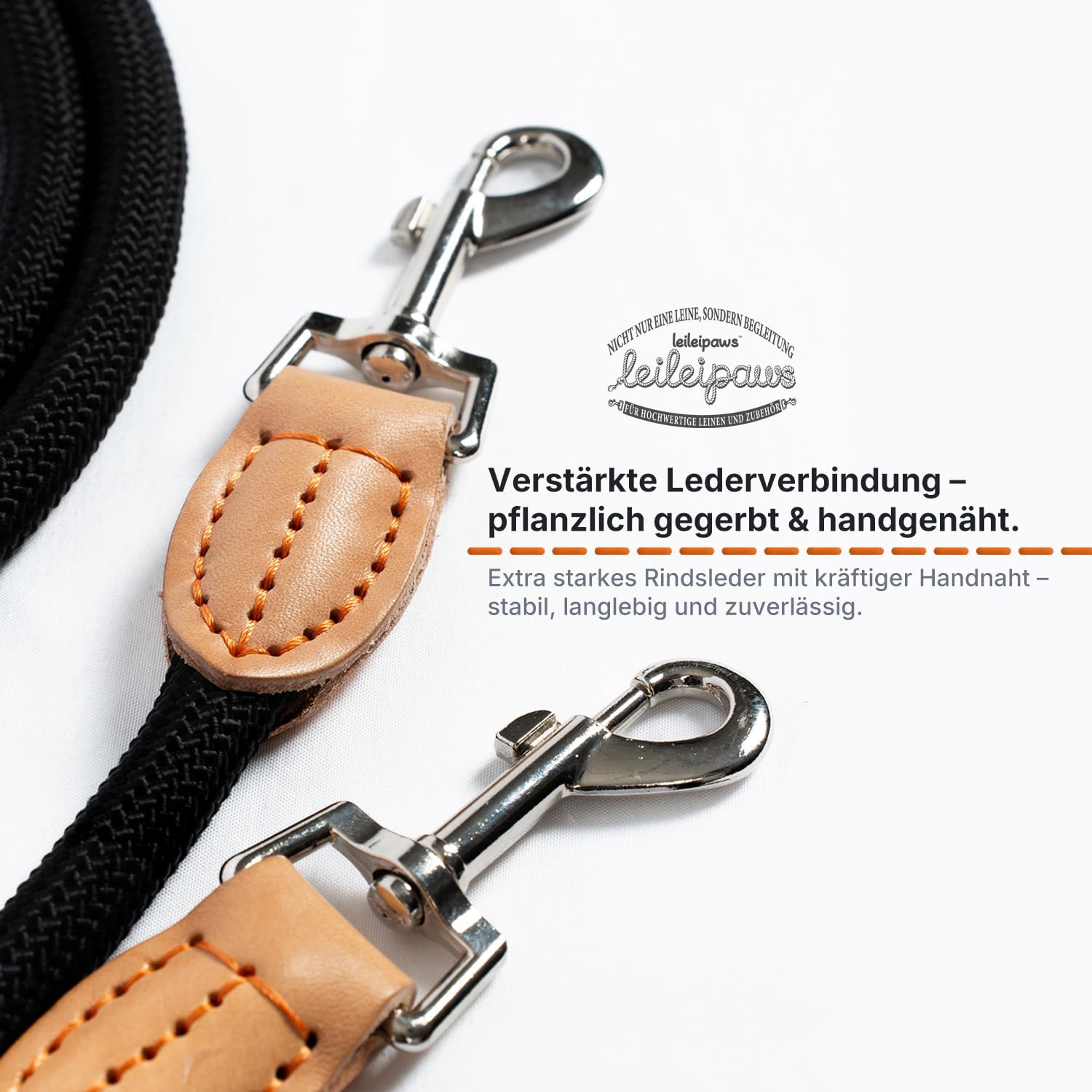 Detalle 2 de LeileiPaws 3 m verstellbare Multifunktions-Hundeleine aus Nylon & Leder – Führ-, Schulter- & Hüftleine (Schwarz, 2 m x 0,8 cm)