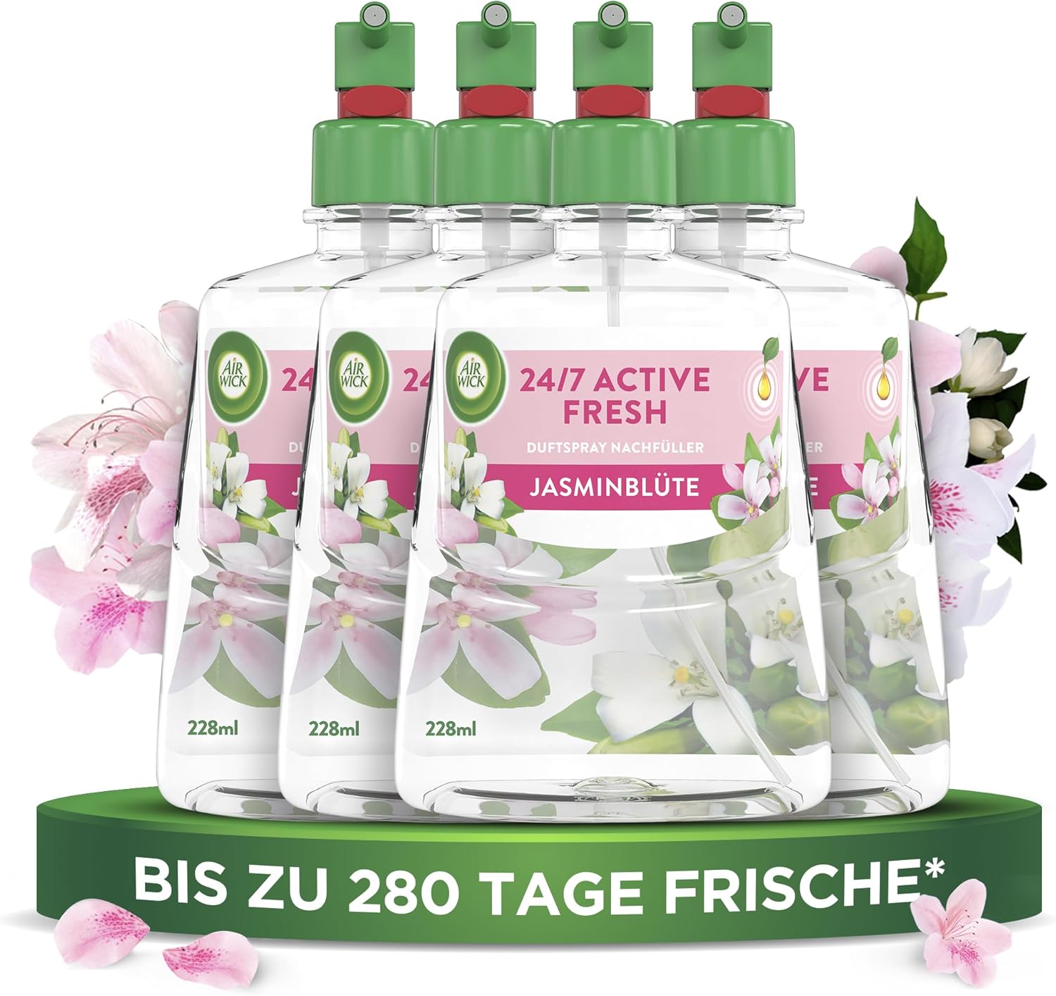 Air Wick Active Fresh Wasserbasierter Lufterfrischer Jasminblüte – 4 x 228 ml Nachfüller