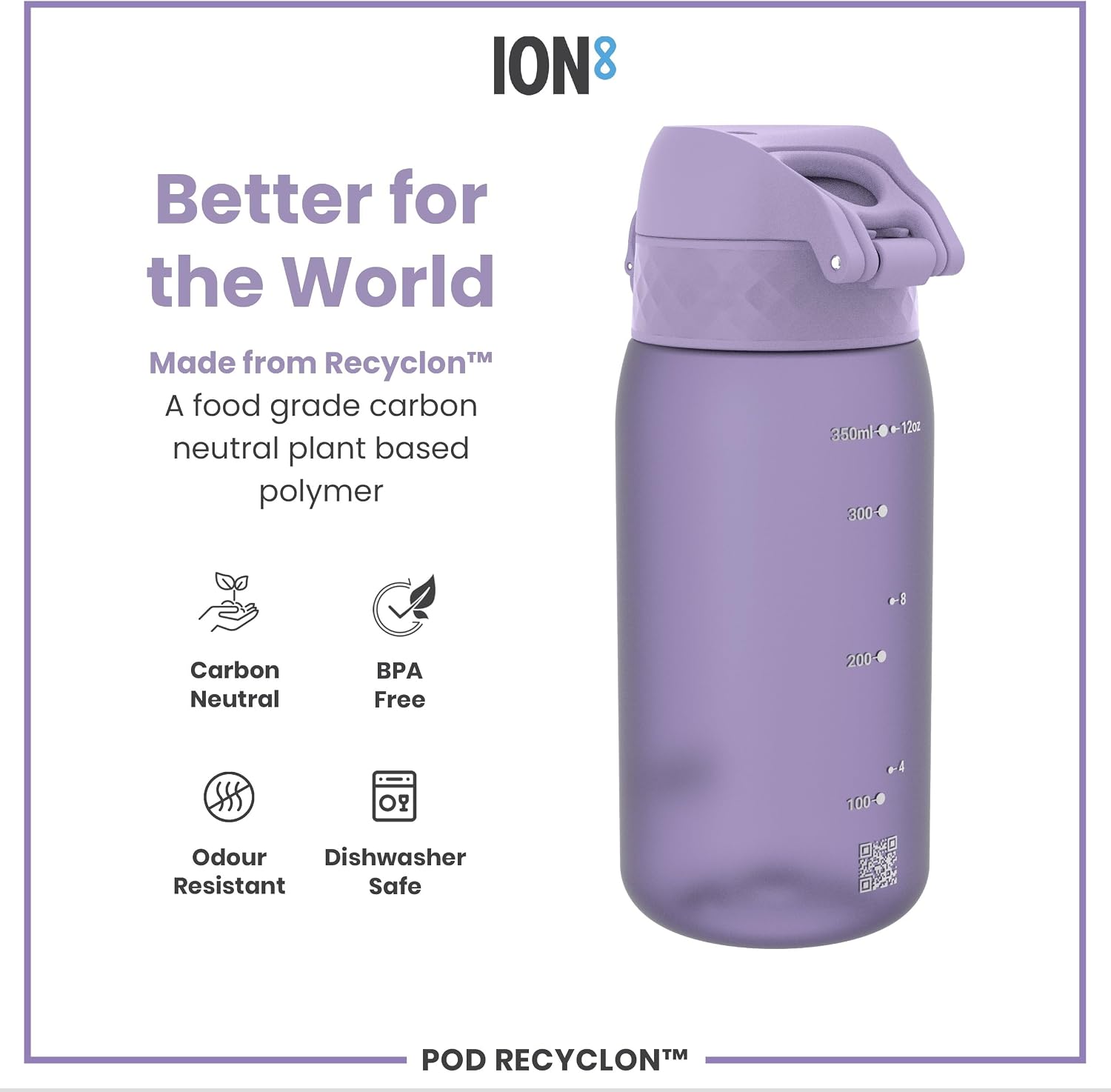 Detalle de Ion8 Kids Water Bottle 350 ml: Leak-Proof, Dishwasher Safe and Carbon Neutral