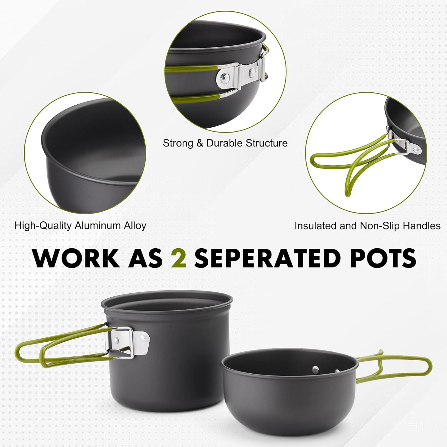 Detalle de THTYBROS HW-SO01 Camping Cookware Set with Aluminium Pots and Foldable Handles