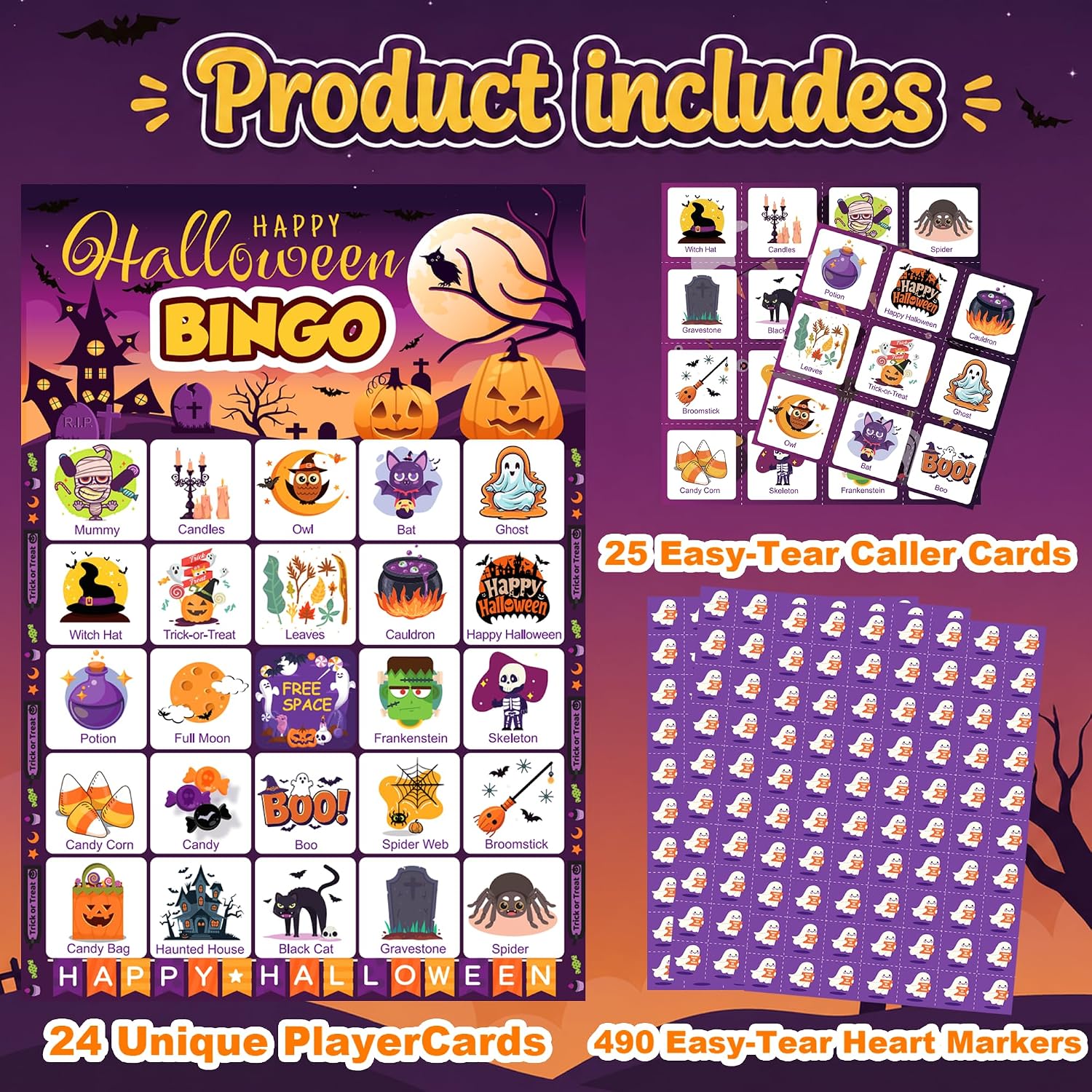 Thumbnail 3 de MDDRUIQI Halloween Bingo Game for 24 Players