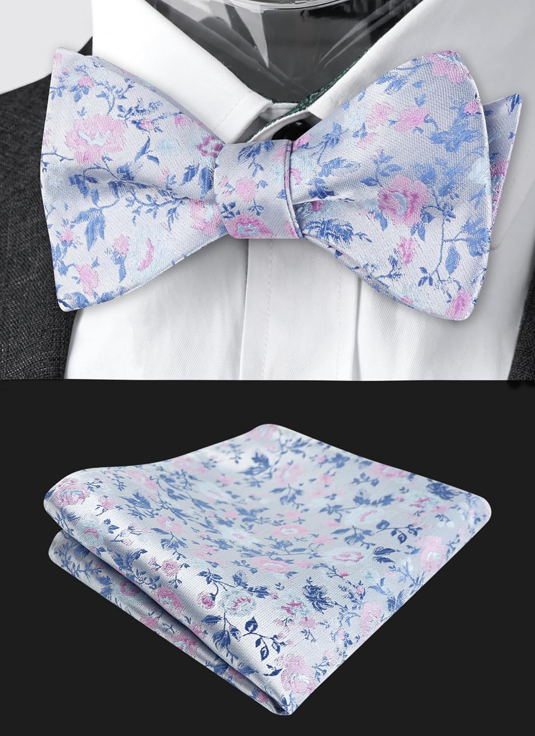 Thumbnail 1 de Alizeal Floral Printed Self-Tied Bow Tie Set with Pocket Square