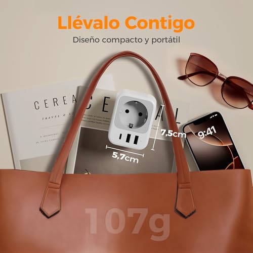 Detalle de TESSAN Adaptador Enchufe Sudáfrica: 4 en 1 con USB-C y 2 USB-A (2 piezas)
