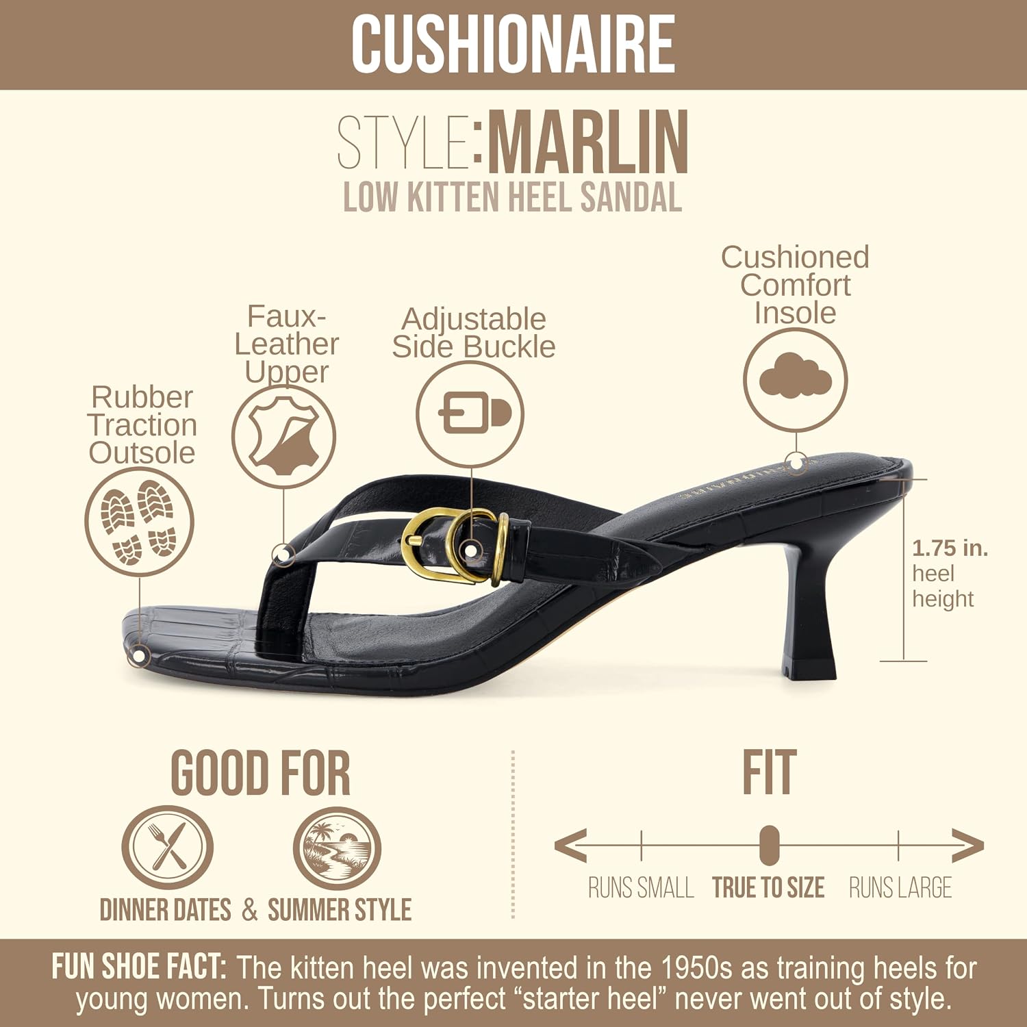 Thumbnail 3 de CUSHIONAIRE Marlin Low Kitten Heels for Women with Adjustable Buckle Closure