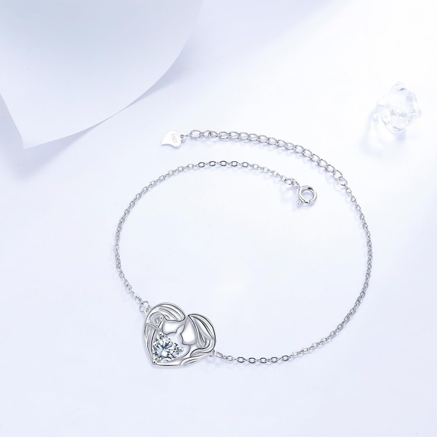 Detalle 2 de Bracelet Yinsen femme en argent sterling 925 réglable avec pendentif cœur (17 + 4 cm)