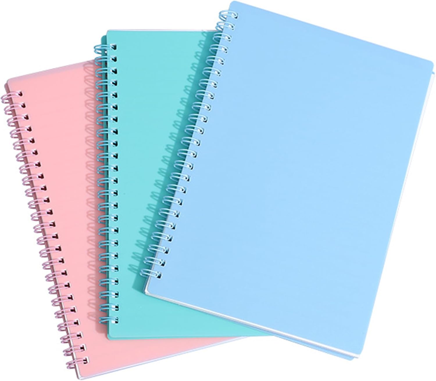 Detalle de DDUP 3 Pack A5 Spiral Notebooks with Waterproof Matte Plastic Cover (Lined, 8mm) – Blue, Pink & Green