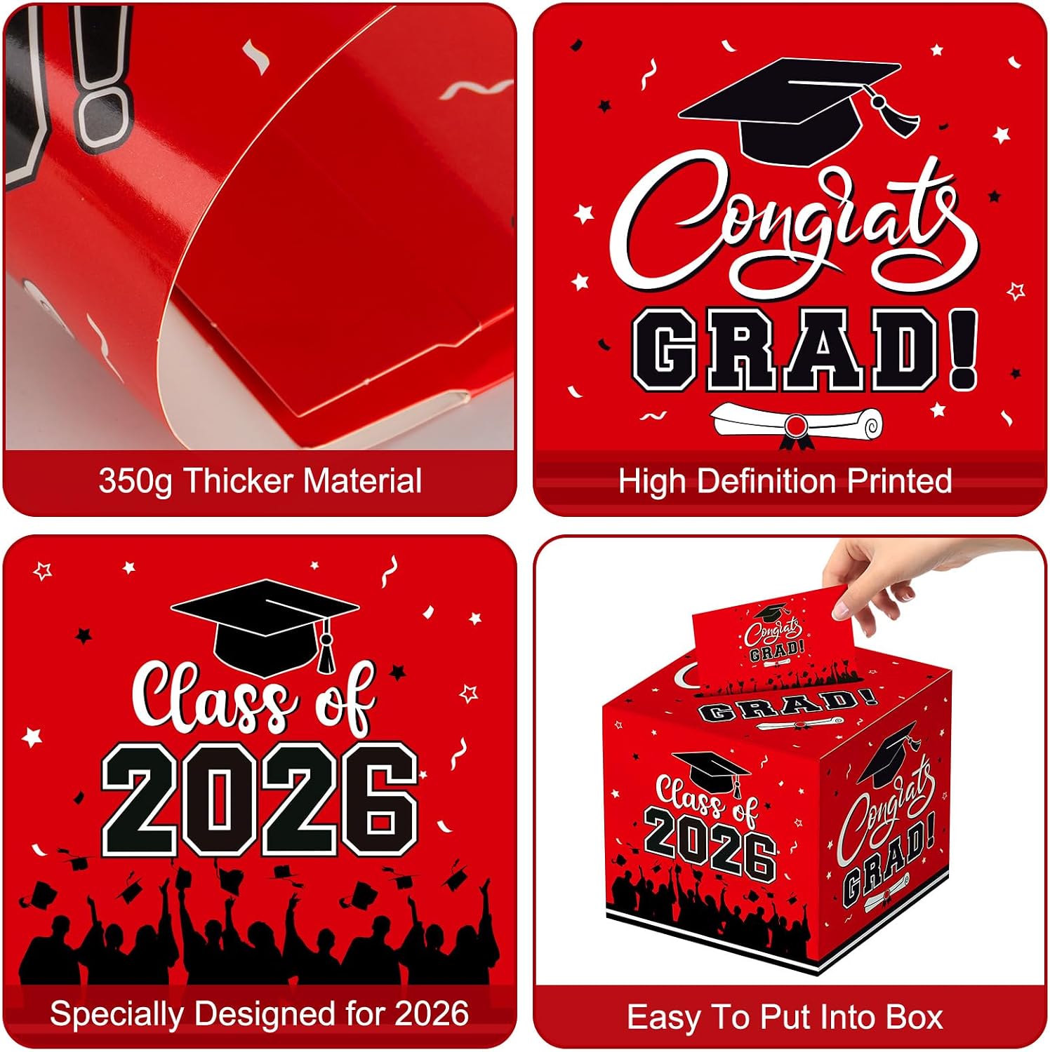 Detalle de PERFQU Graduation Card Box 2026 – Class of 2026 Red & Black Card Holder for Graduation Party Decor
