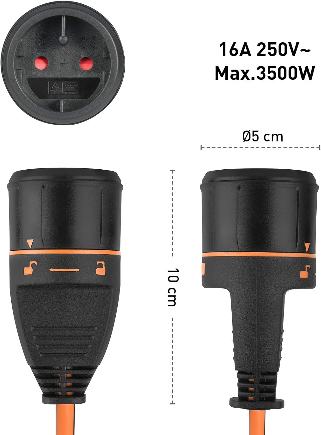 Thumbnail 3 de Rallonge Prolongateur Jardin Electraline 20 m avec Electrolock — 2x1,5 mm², 3500W, Noir/Orange