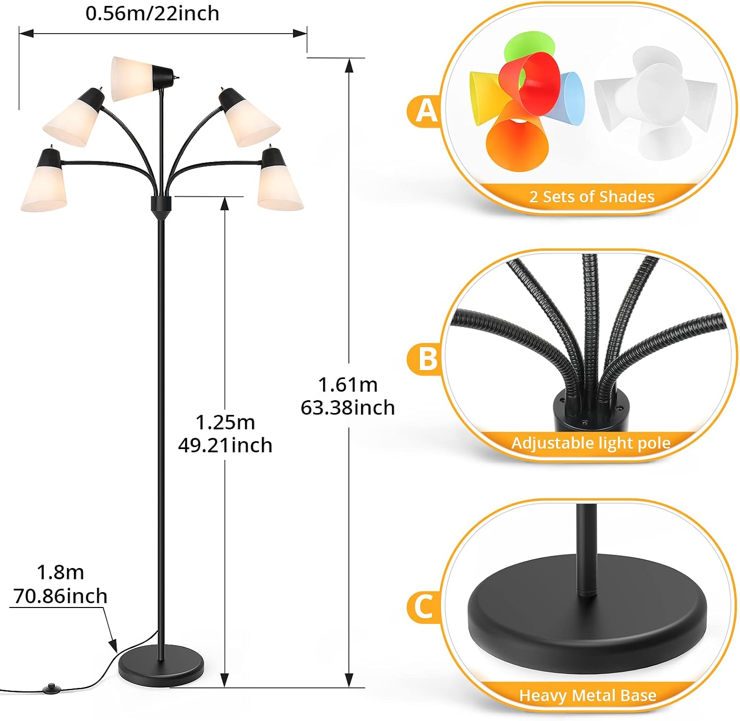 Thumbnail 6 de LED Floor Lamp with 5 Adjustable Arms