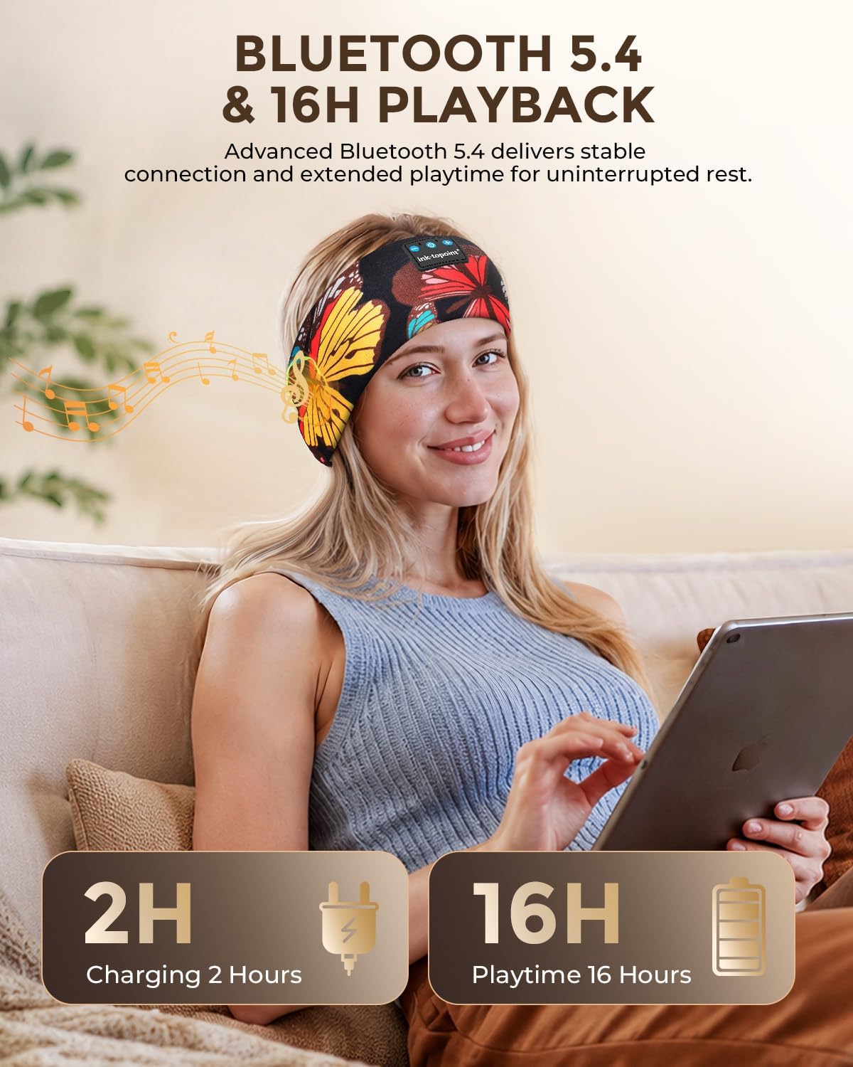 Detalle de ink-topoint Sleep Headphones: Comfortable Sleep Headband with Ultra-Thin Speakers and 16-Hour Battery