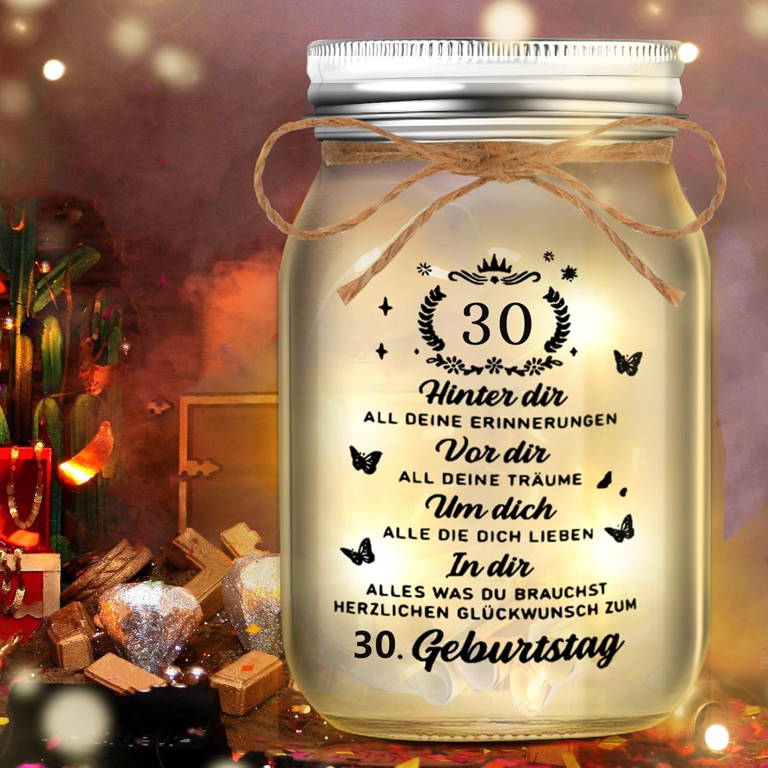 Detalle de Johiux LED-Flaschenlicht als Geldgeschenk zum 30. Geburtstag (Geschenkflasche mit Lichterkette)
