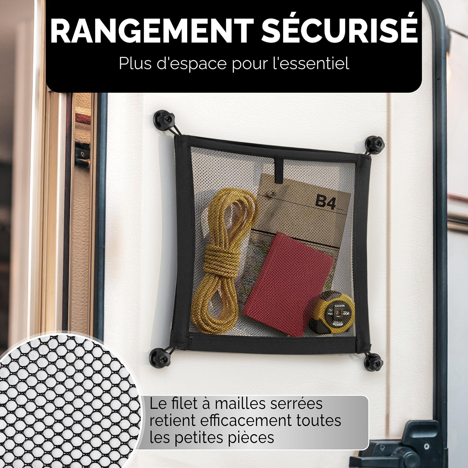 Thumbnail 3 de Vicera Filet de rangement pour bagages (set de 2) noir – organisateur pour camping-cars, vans et bateaux