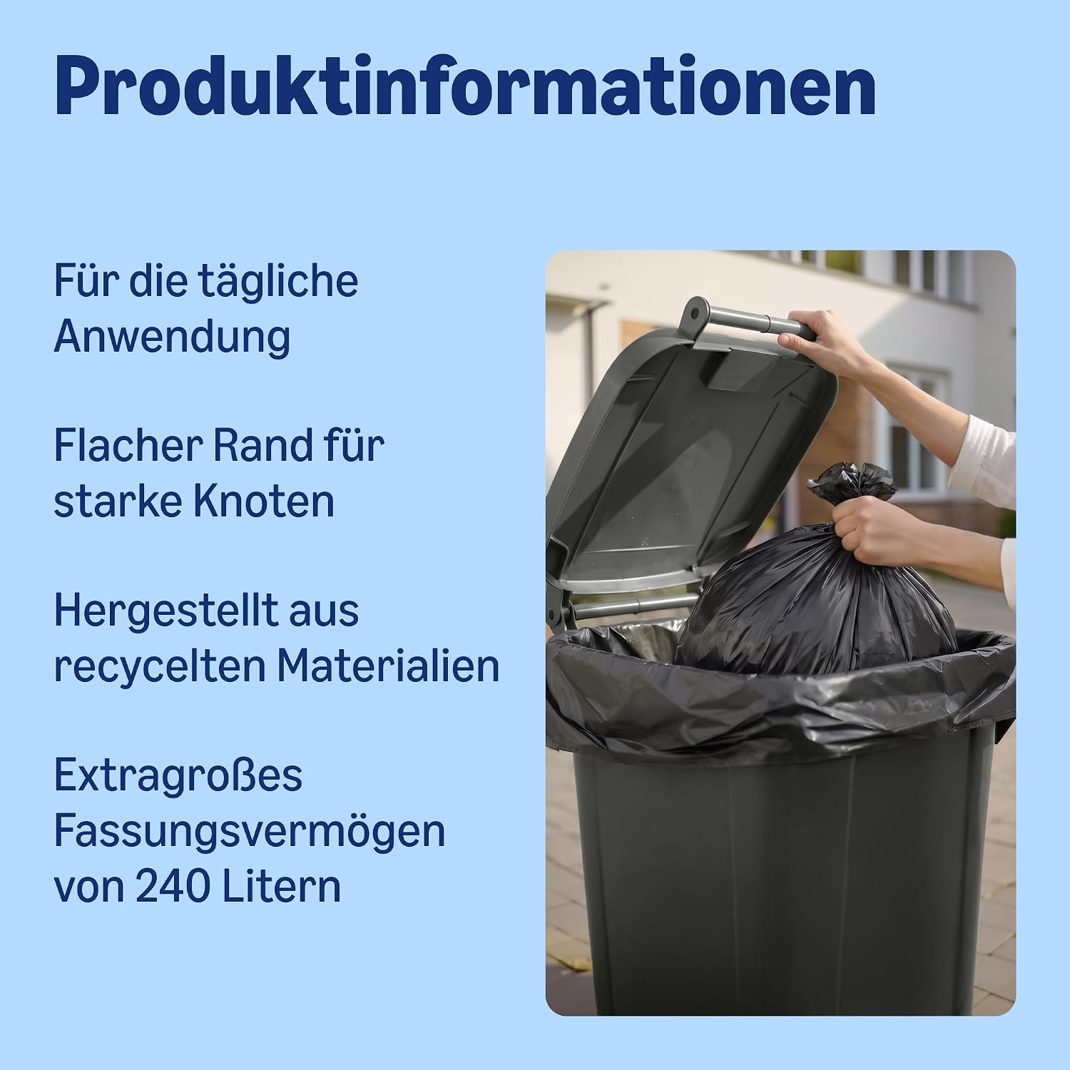 Detalle de by Amazon Müllsack für Rollcontainer (Flacher Deckel) 30 x 240 Liter – 30 Beutel pro Packung