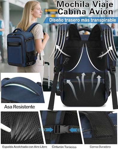 Thumbnail 4 de KLOSTAIN Mochila de cabina de avión 45x36x20 cm y 30 L para portátil de 15,6" (azul oscuro)