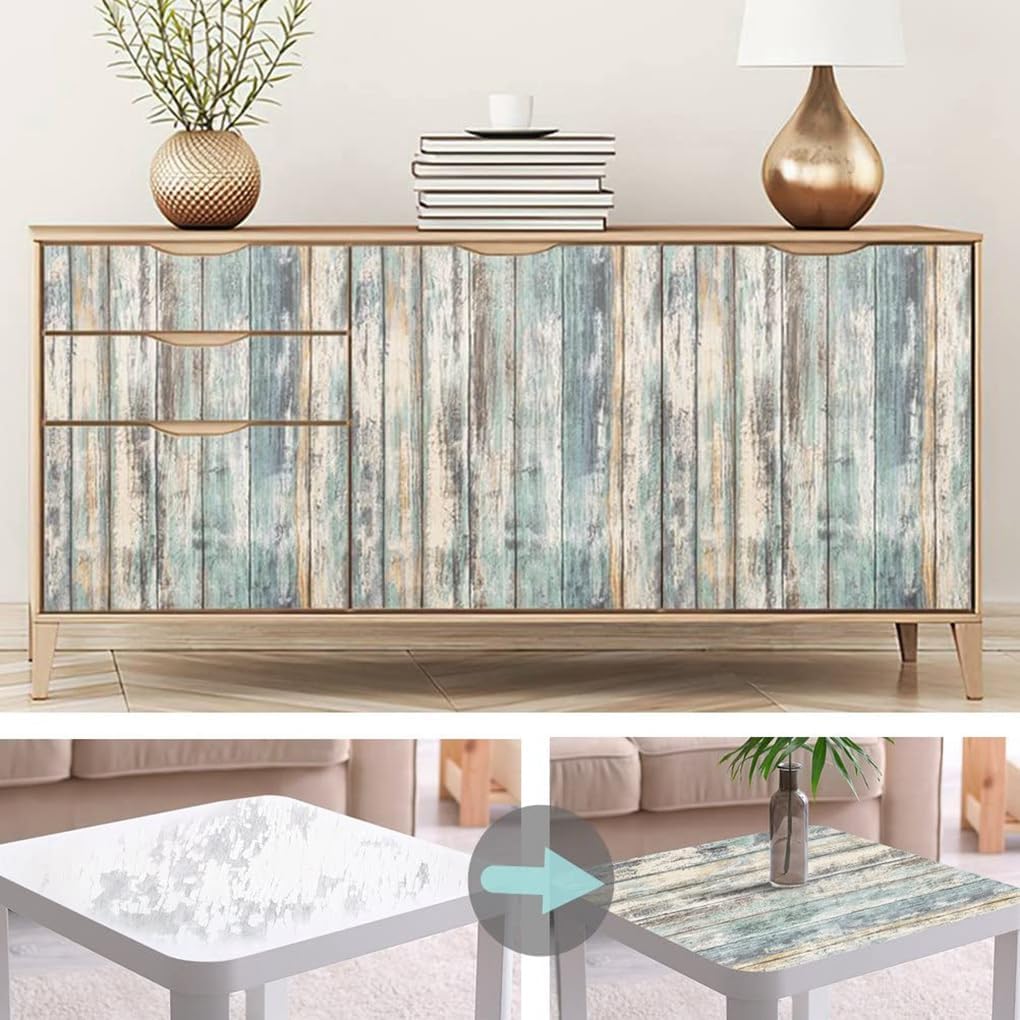 Detalle de Arthome WALL DECOR SWP200-9 plakfolie, blauwe houtlook, zelfklevend en afneembaar