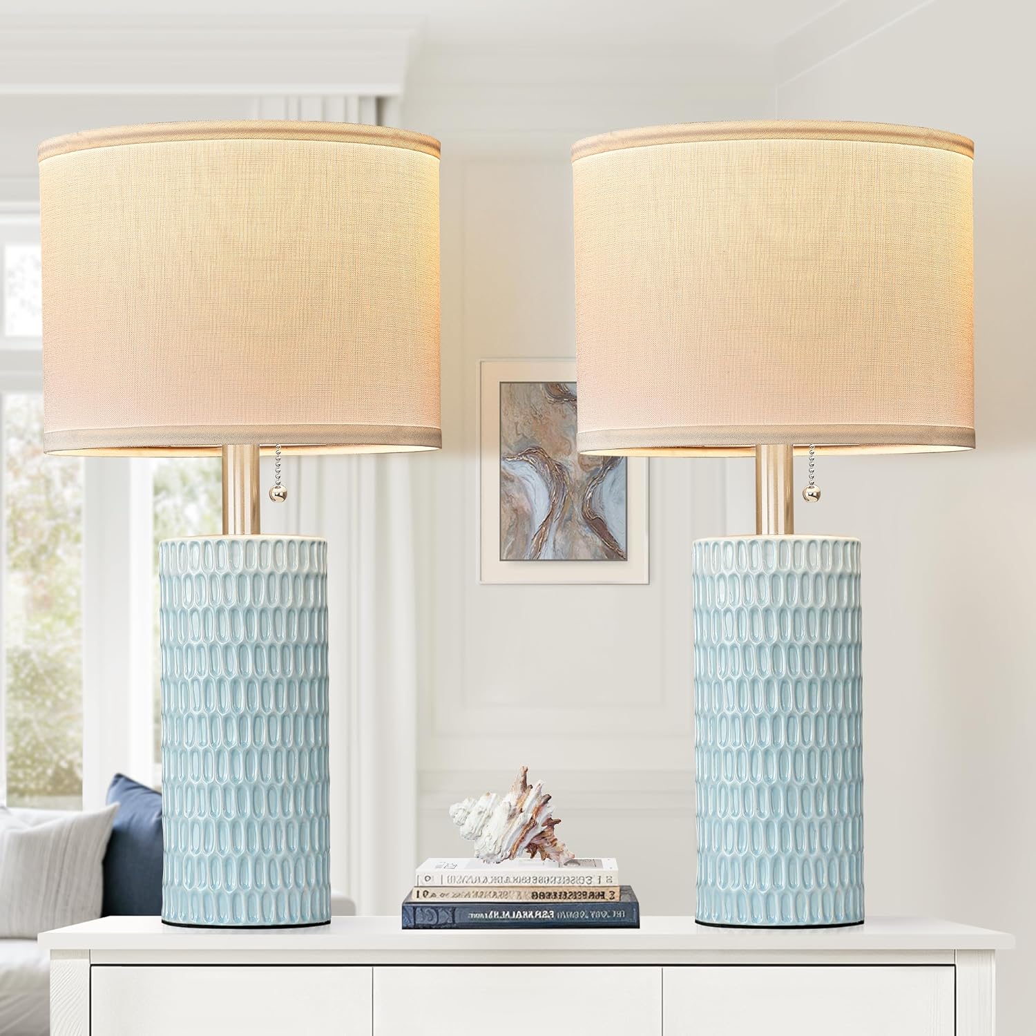 Thumbnail 6 de Reaketon 20" Small Ceramic Table Lamps (Set of 2) for Bedside, Night Stands & Home Office