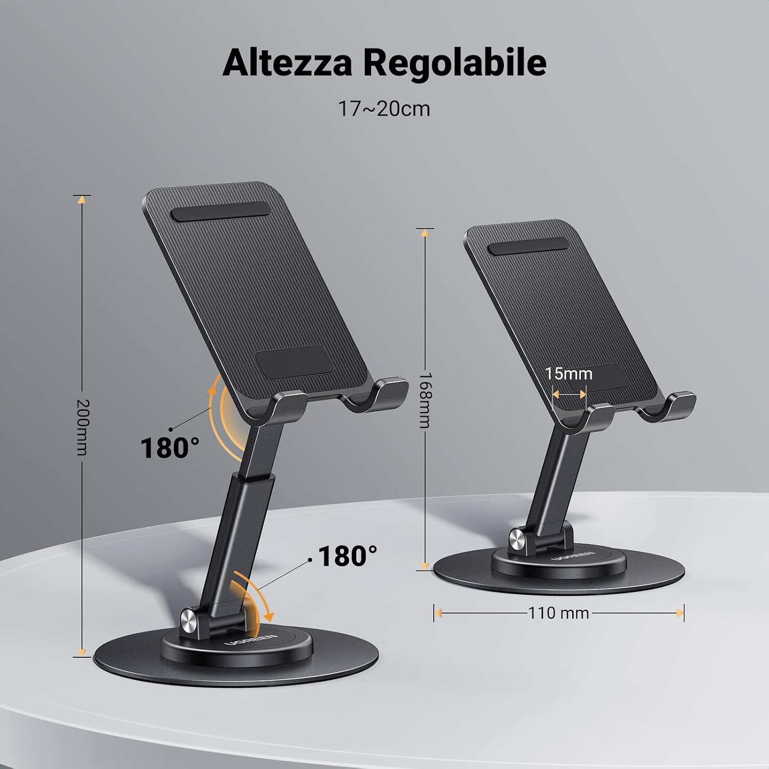 Detalle de UGREEN supporto cellulare regolabile da tavolo con base girevole 360° per iPad mini e smartphone 4–9,7