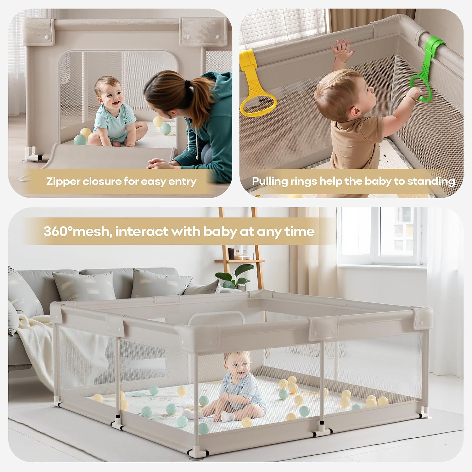 Thumbnail 5 de Lertantri Laufstall Baby 150×150 cm – XXL Laufgitter mit Spielmatte, atmungsaktivem Netz und Saugnäpfen