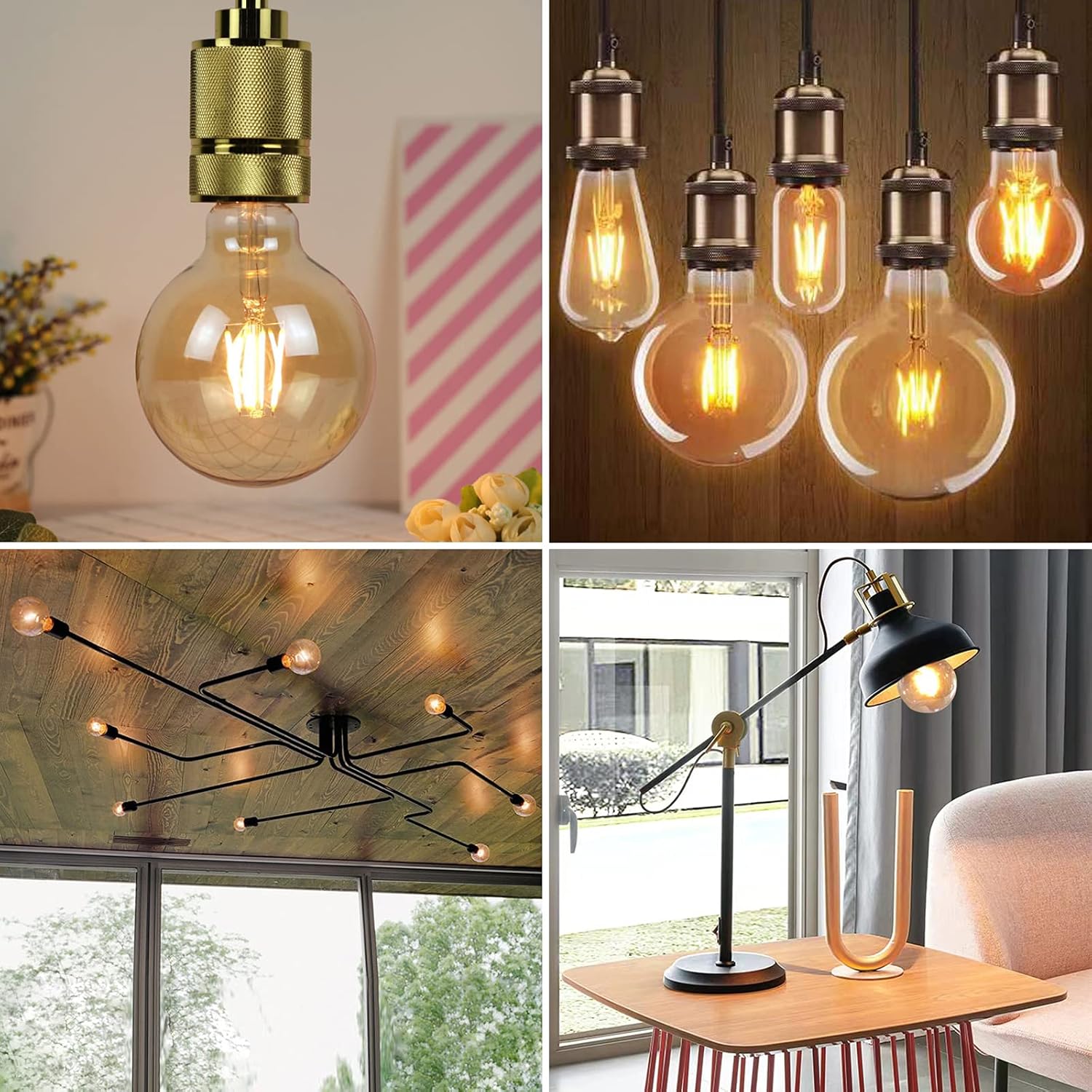 Thumbnail 5 de YOUDIAN E27 LED Edison Filament Bulb (Pack of 6): 4W 2700K, 400 lm, CRI >90, Amber Glass