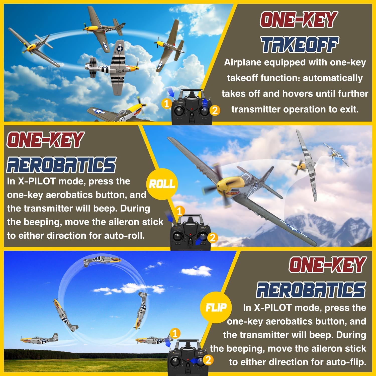 Thumbnail 5 de LEAMBE Brushless 4 Channel RC Plane: Ready-to-Fly P51 Mustang with Gyro Stabilizer