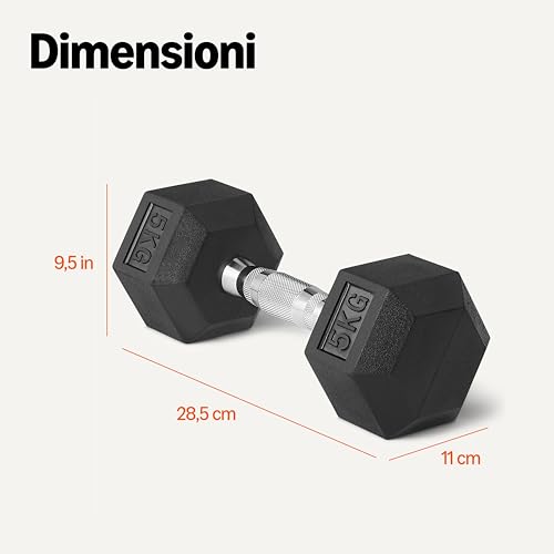 Detalle 1 de Amazon Basics manubri esagonali da 5 kg (set di 2) con rivestimento in gomma, nero