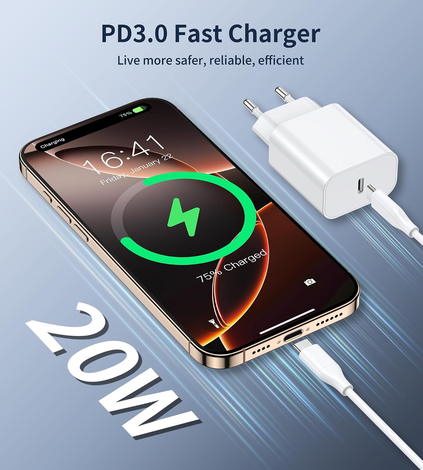 Detalle de BHHB 20W Chargeur USB-C – Charge rapide et sécurisée pour iPhone, iPad et plus