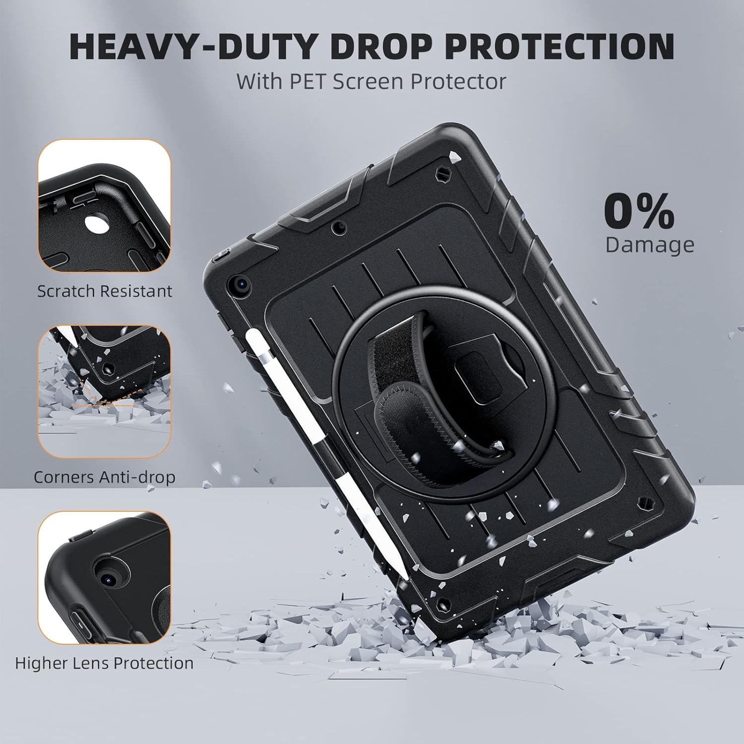 Detalle 2 de Stweap Case for iPad 9th/8th/7th Gen 10.2" with Built-in Screen Protector, Pencil Holder, 360° Rotating Hand Strap