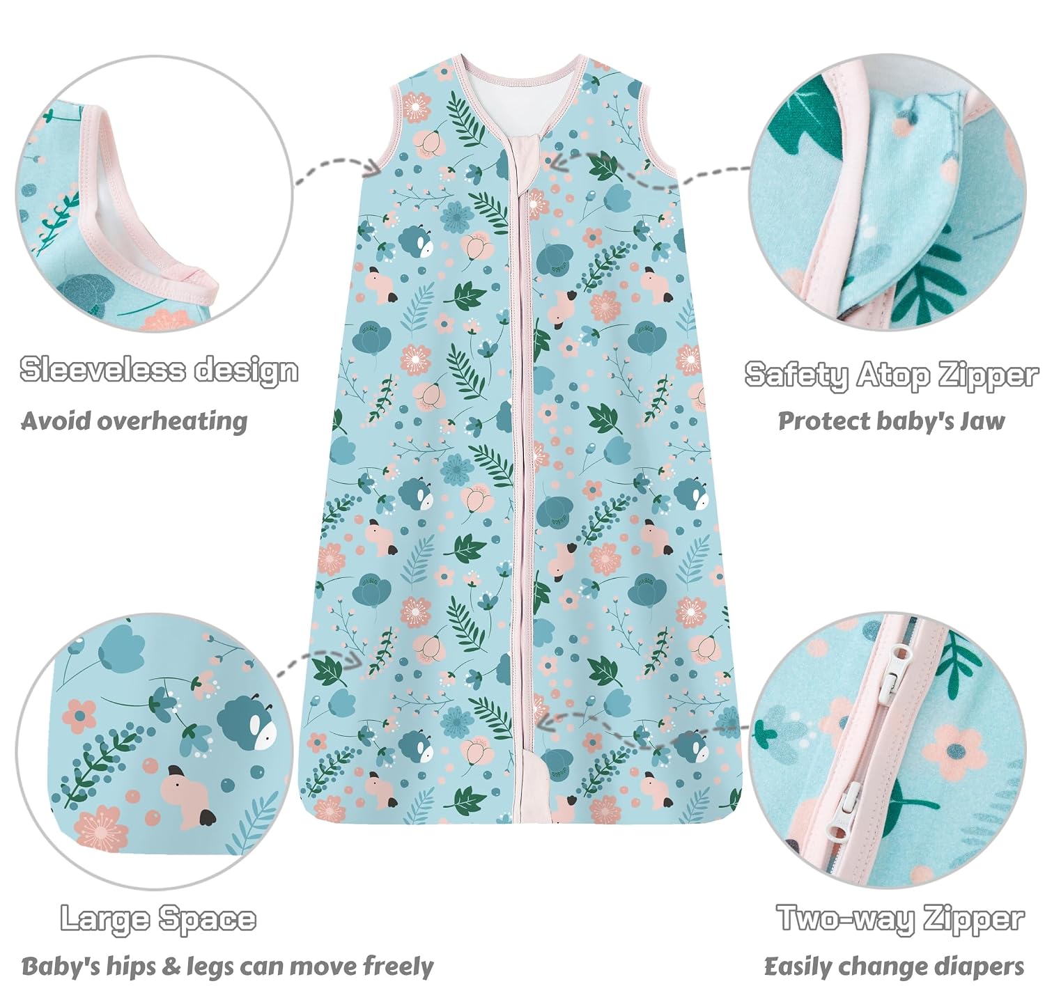 Detalle de Chilsuessy Baby Schlafsack 1,5 TOG im 2er-Pack aus 100% Baumwolle (Ganzjahres-/Übergangssack) – 78 cm, 6–12 Monate