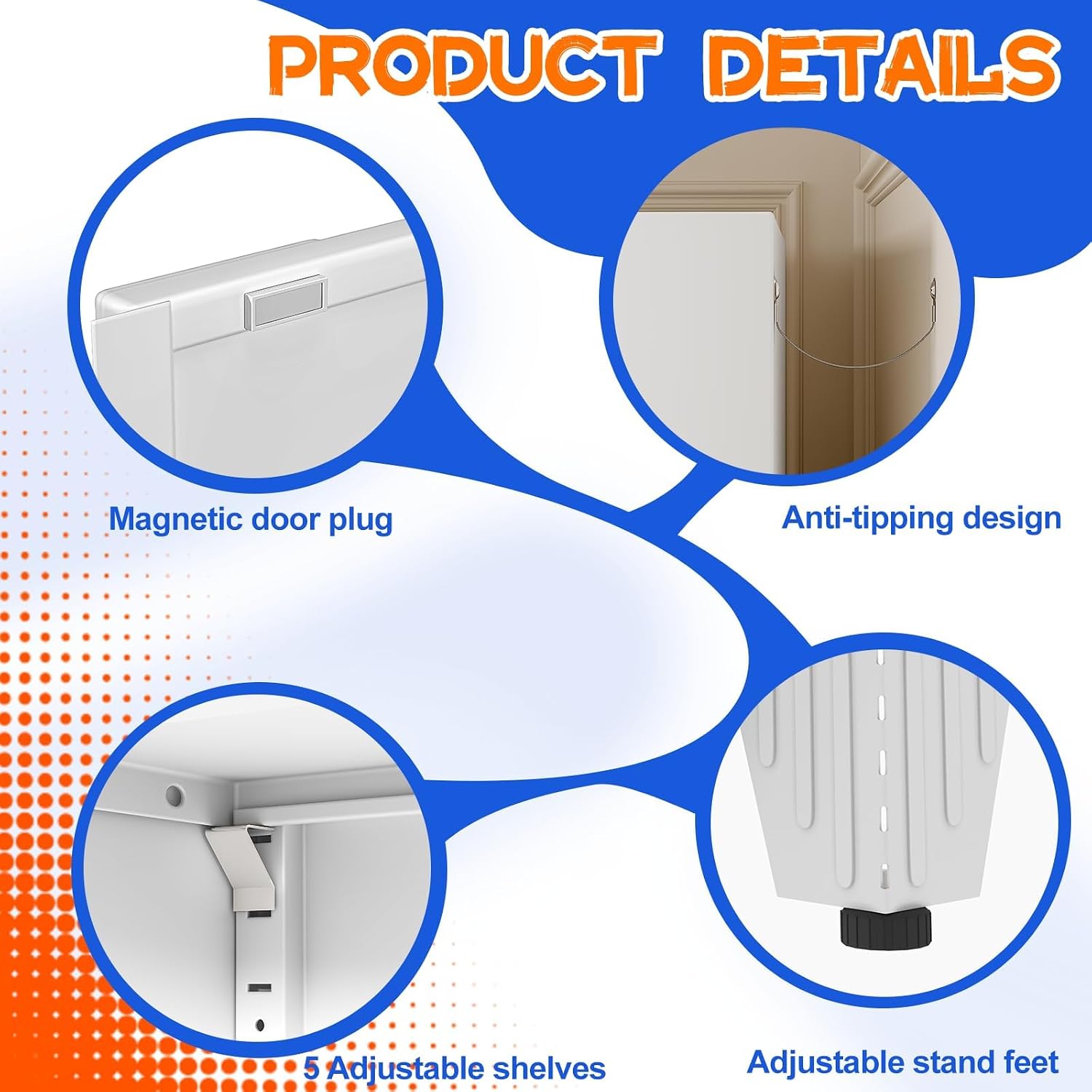 Thumbnail 4 de GAIOUS DKM-4456421-005 White Steel Pantry Cabinet, 75.2-Inch, 5 Adjustable Shelves