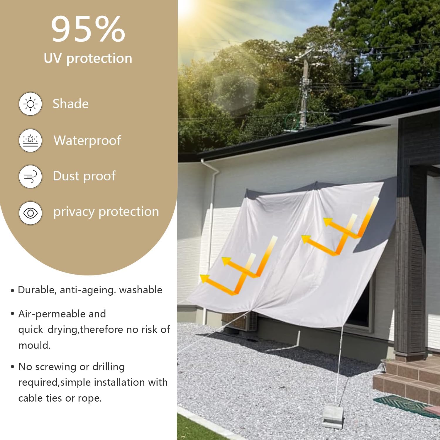 Thumbnail 1 de Sonnensegel wasserdicht 1,5x2 m – UV-Schutz und Wetterschutz Markise mit Ösen und Kordel (Khaki)