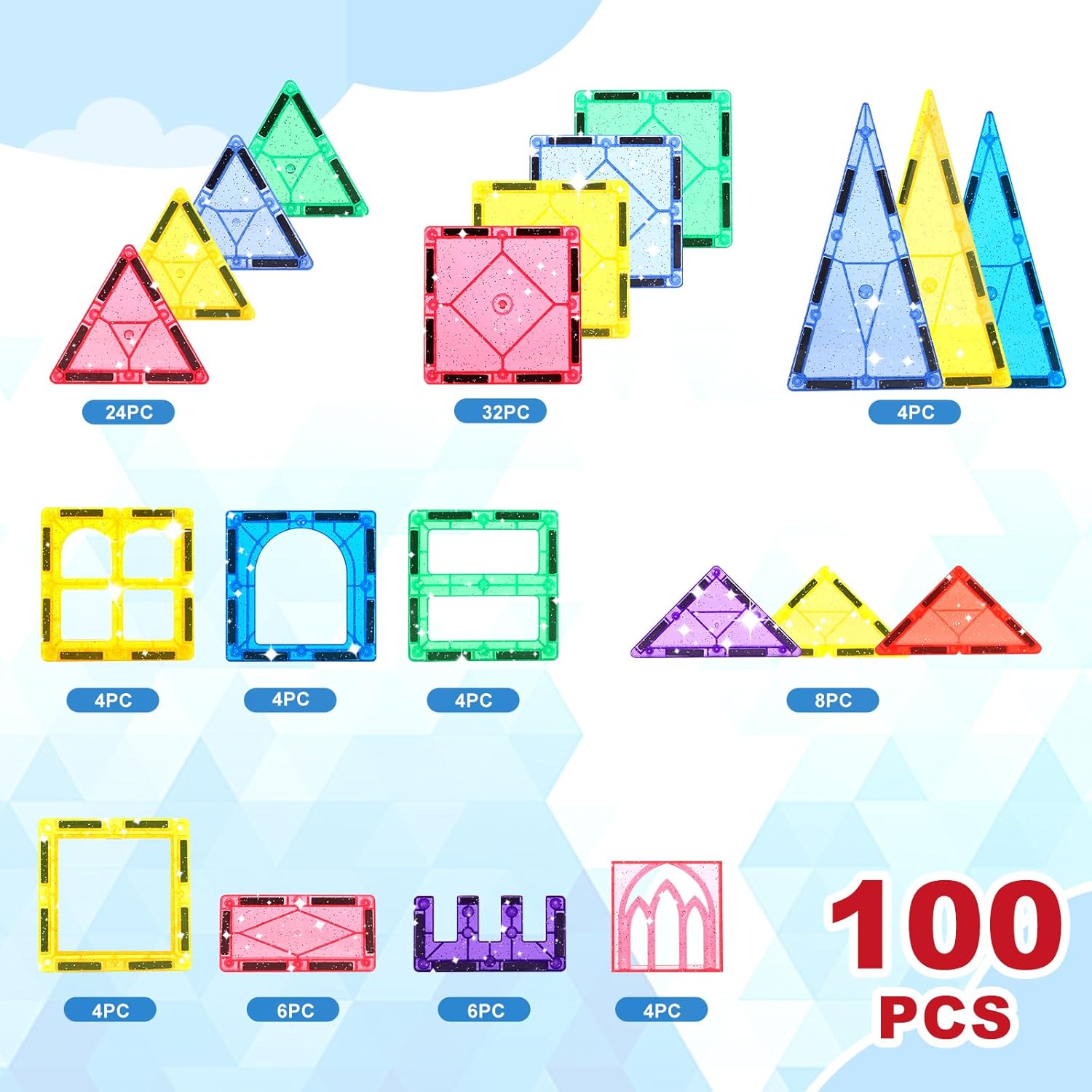 Thumbnail 5 de Magnetic Tiles 100-piece glitter STEM set 🧩
