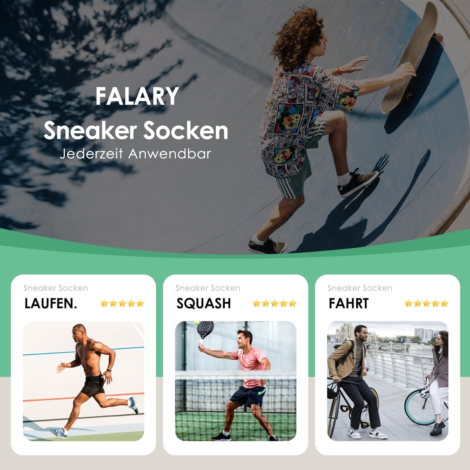 Thumbnail 5 de FALARY Trainer Ankle Socks for Men & Women – 10 Pairs, Breathable Cotton Sport Low-Cut Socks