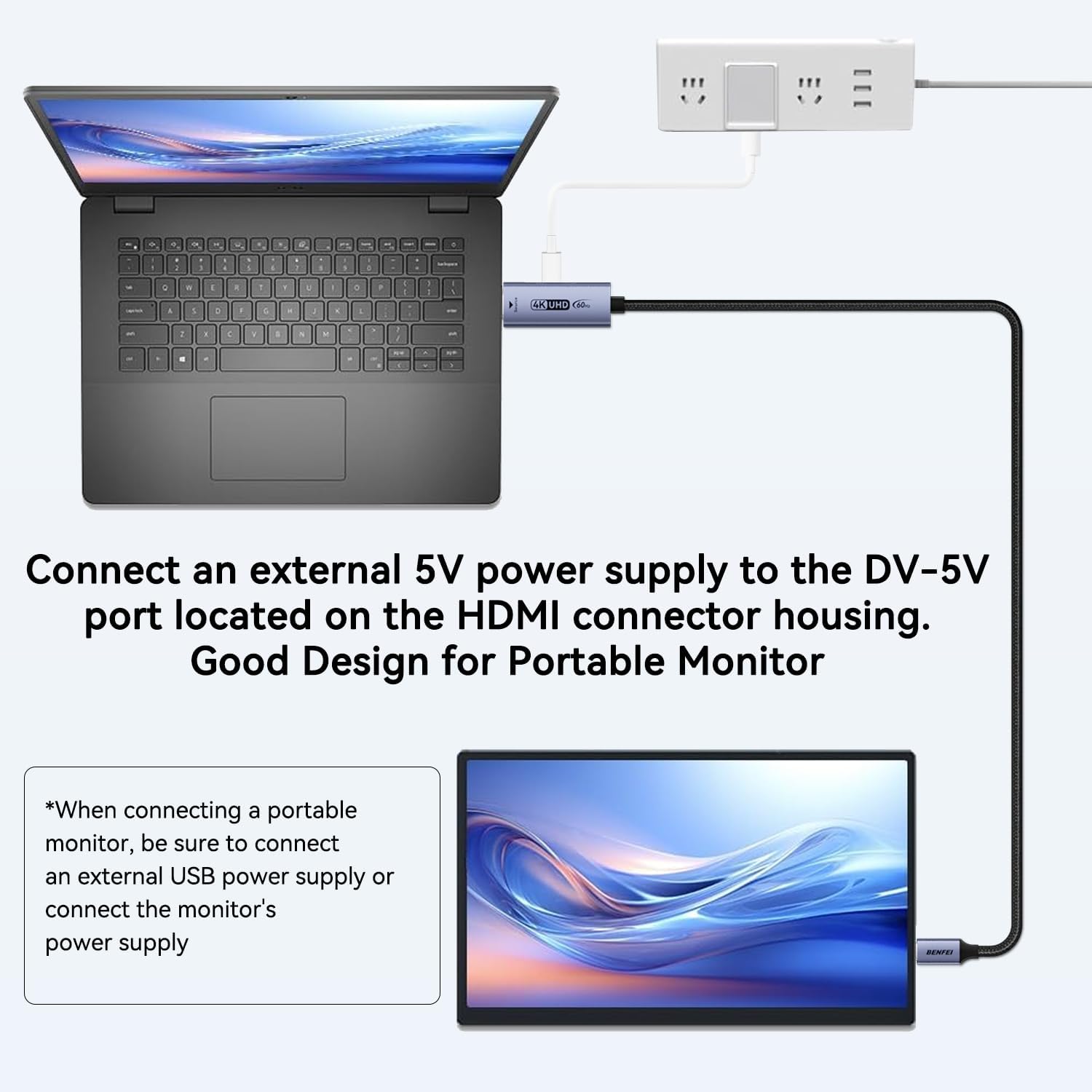 Detalle 2 de BENFEI Adattatore HDMI→USB‑C 1.8m 4K@60Hz