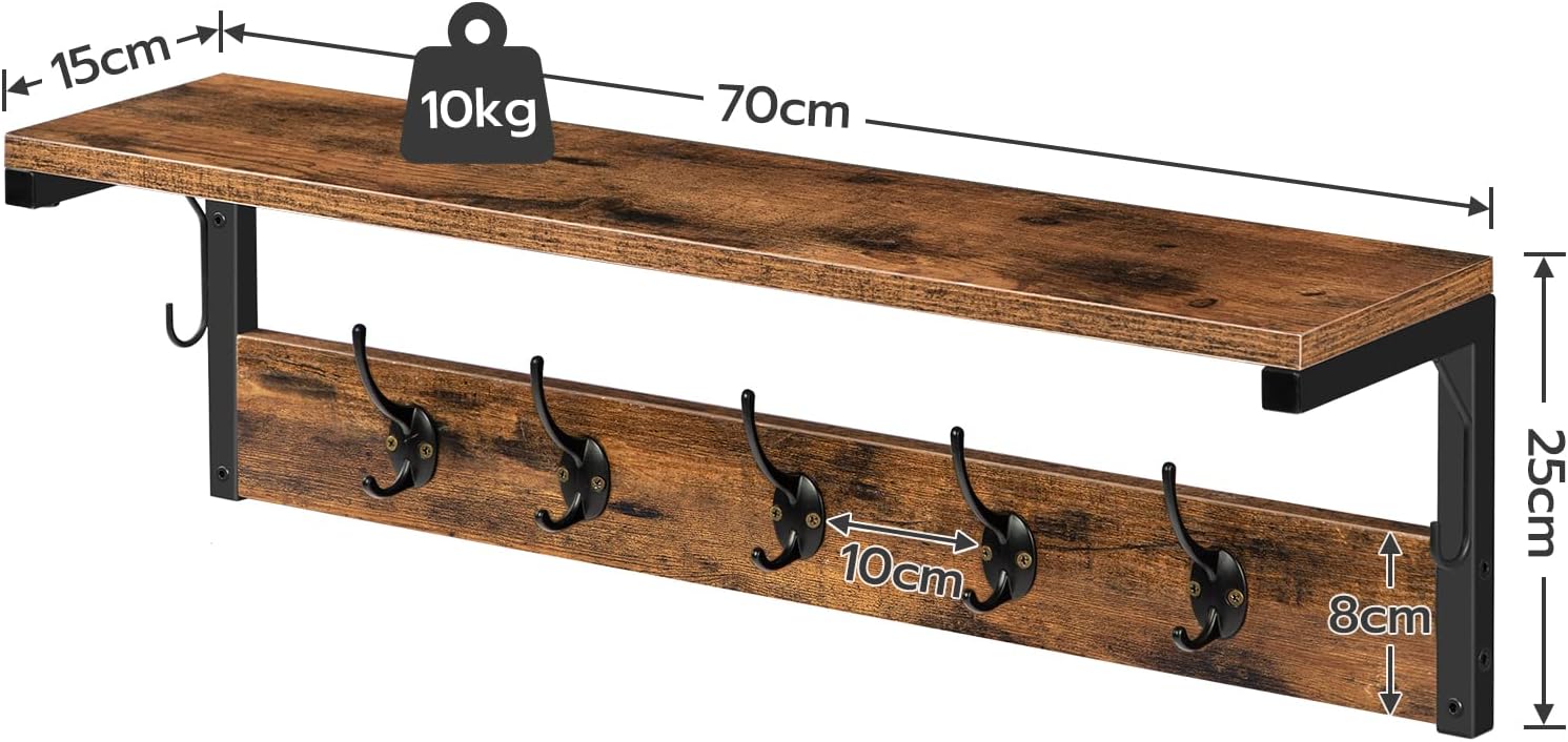 Detalle 2 de HOOBRO EBF16YM01 wandkapstok met plank en 7 haken, donkerbruin en zwart