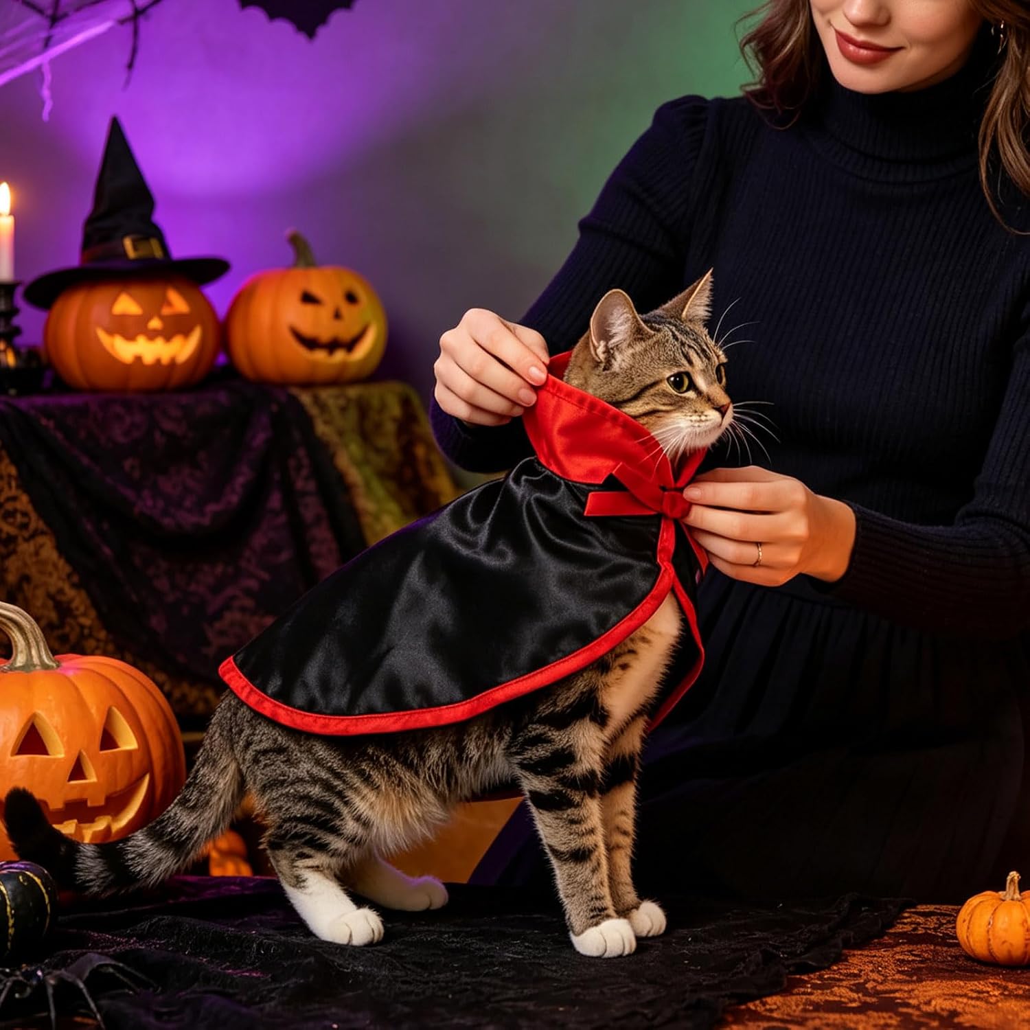 Thumbnail 5 de NAMSAN B0117 Pet Vampire Costume, Black Cape with Adjustable Hook-and-Loop Closure