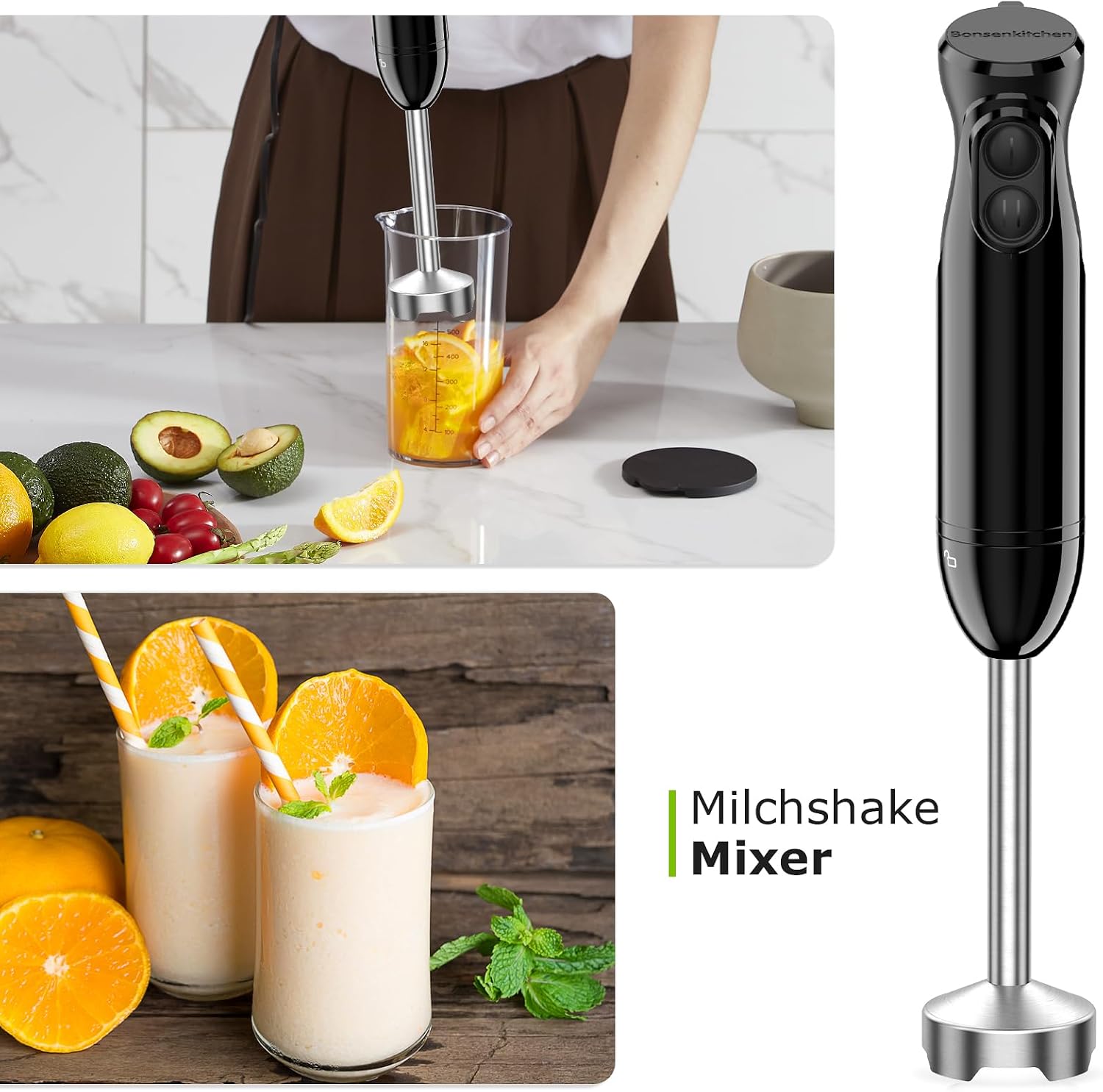Detalle de Bonsenkitchen Stabmixer 1000 W 3 in 1