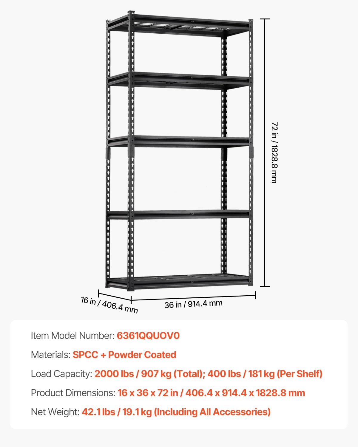 Detalle de VEVOR Étagère de rangement métallique de garage réglable 5 niveaux (907 kg)