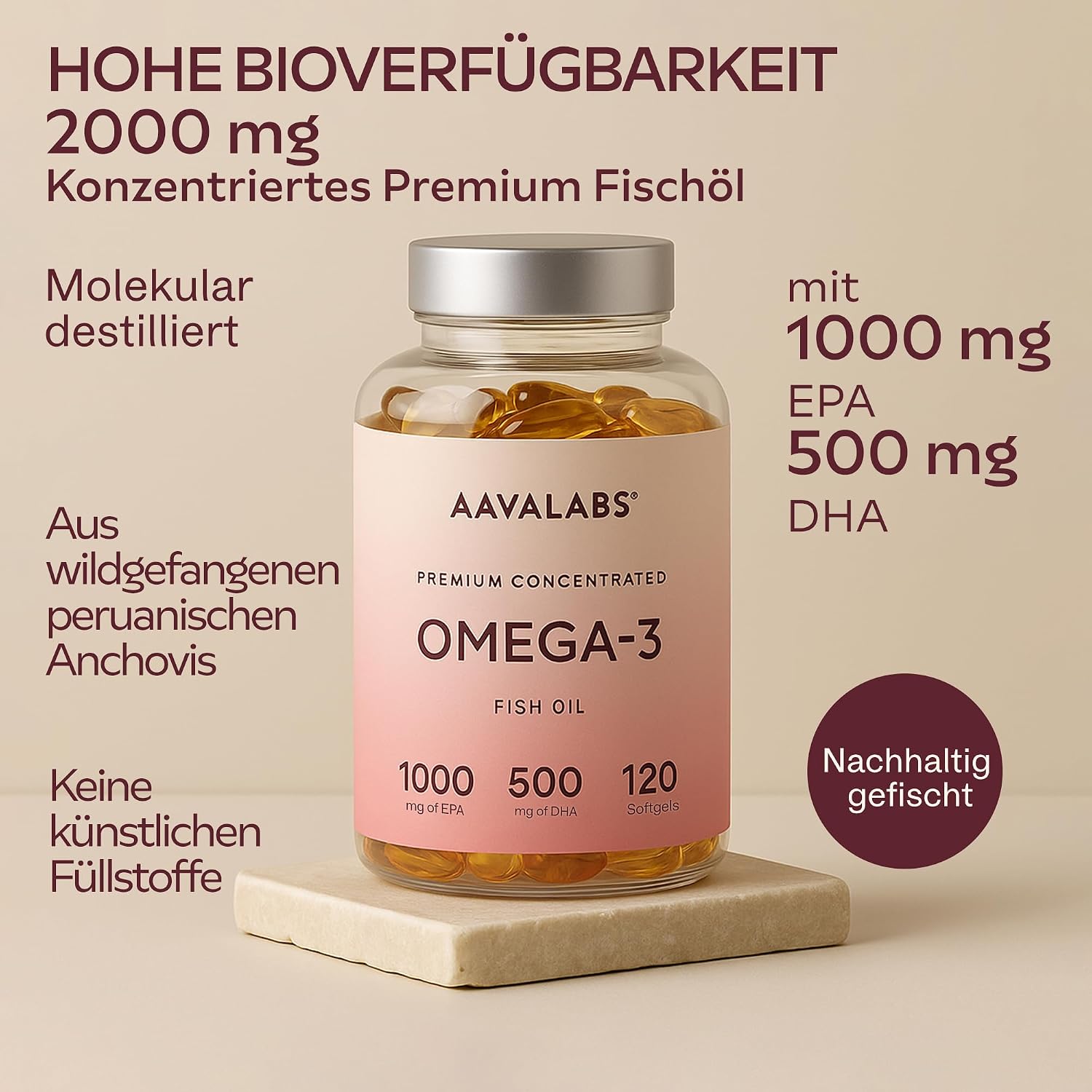Detalle de Omega 3 Hochdosiert Kapseln 2000 mg – 120 Kapseln, 60 Tage