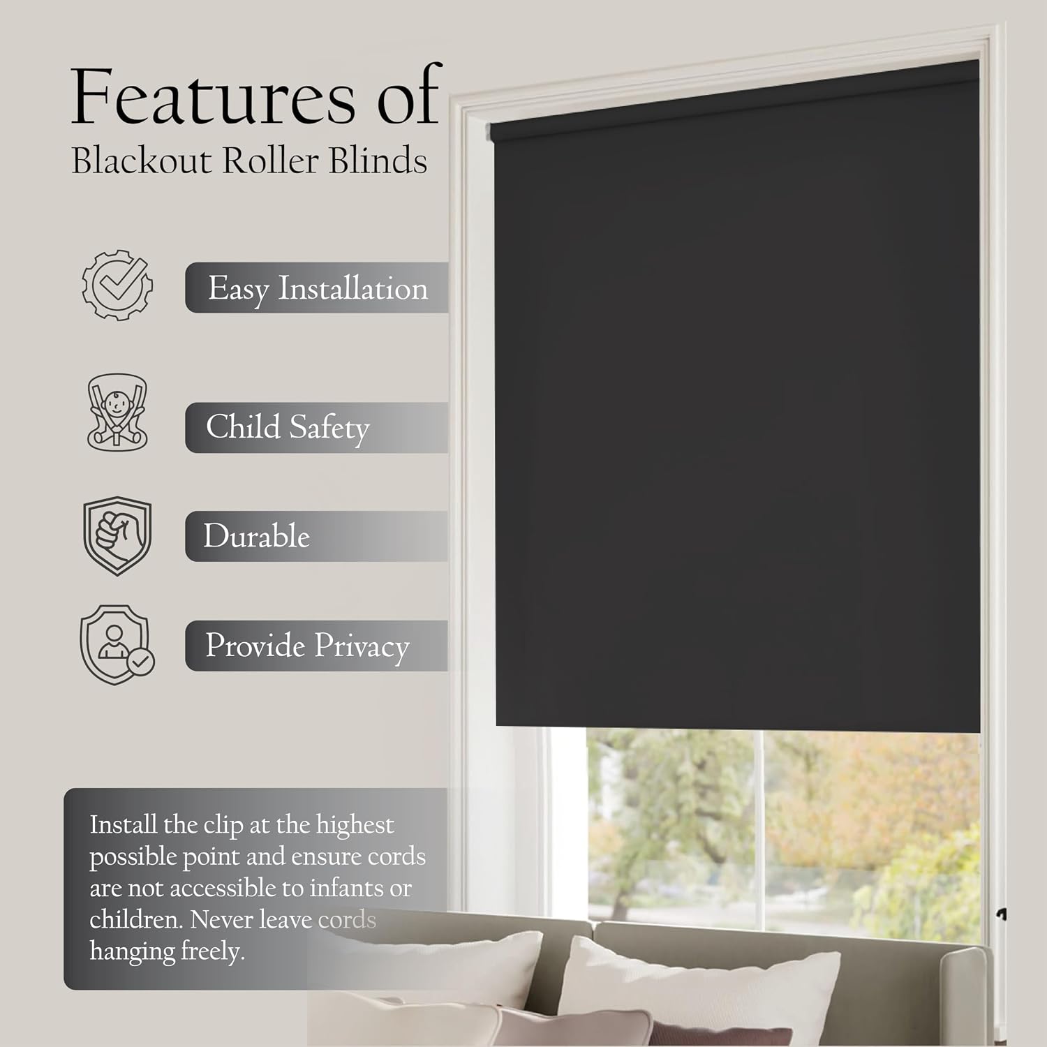 Thumbnail 3 de Apex Furnishings Blackout Roller Blinds 90x165 cm