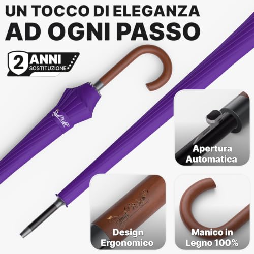 Thumbnail 2 de Royal Walk Ombrello grande automatico antivento, 16 stecche in fibra di vetro